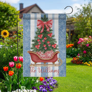 Personalized Christmas Garden Flag – Custom Family Name Holiday Yard Decoration with Tree and Sleigh