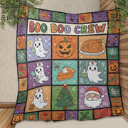 Halloween Quilt Blanket – Ghost Nurse Patchwork, “Boo Boo Crew” Print, Throw