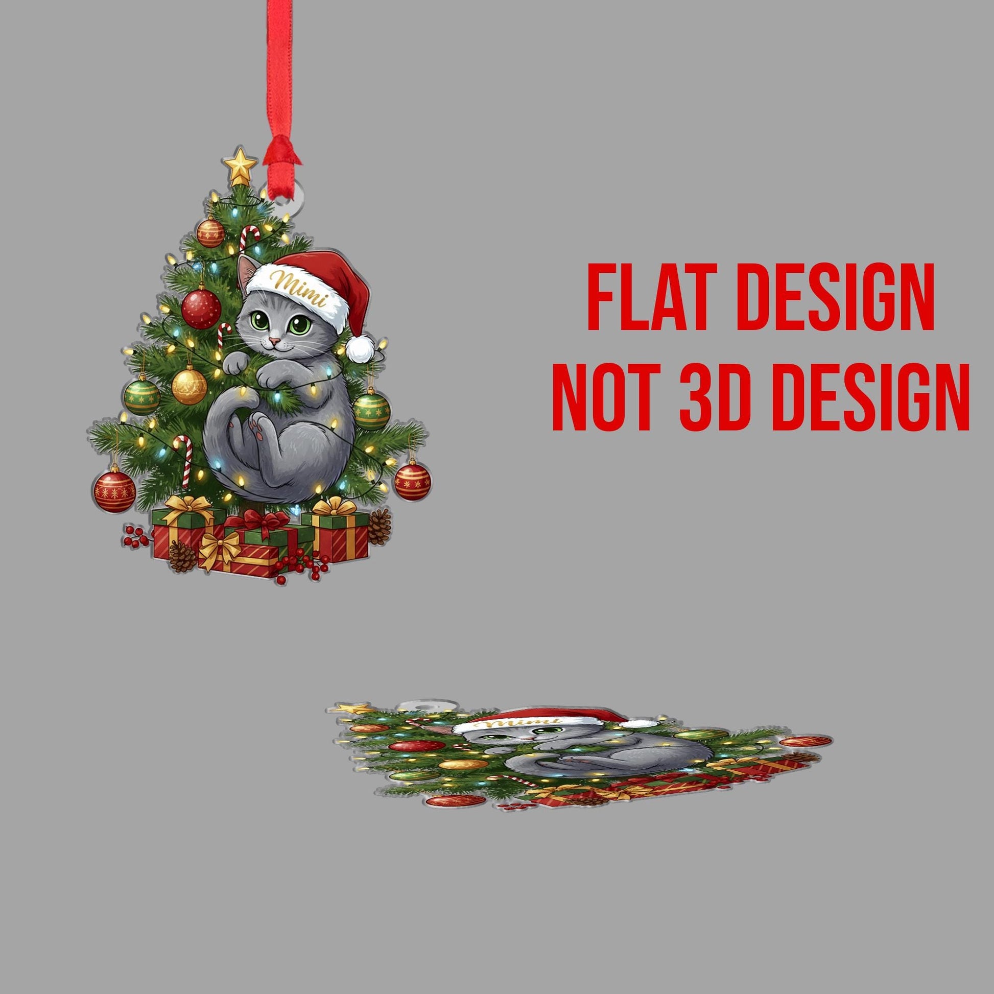 Personalized Cat Christmas Ornament: Santa Hat, Eco-Friendly Wood