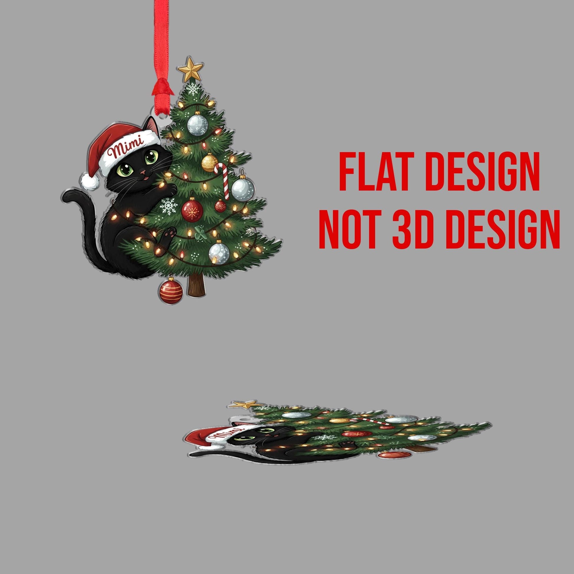 Personalized Black Cat Christmas Ornament: Custom Pet Name Holiday Tree Decoration