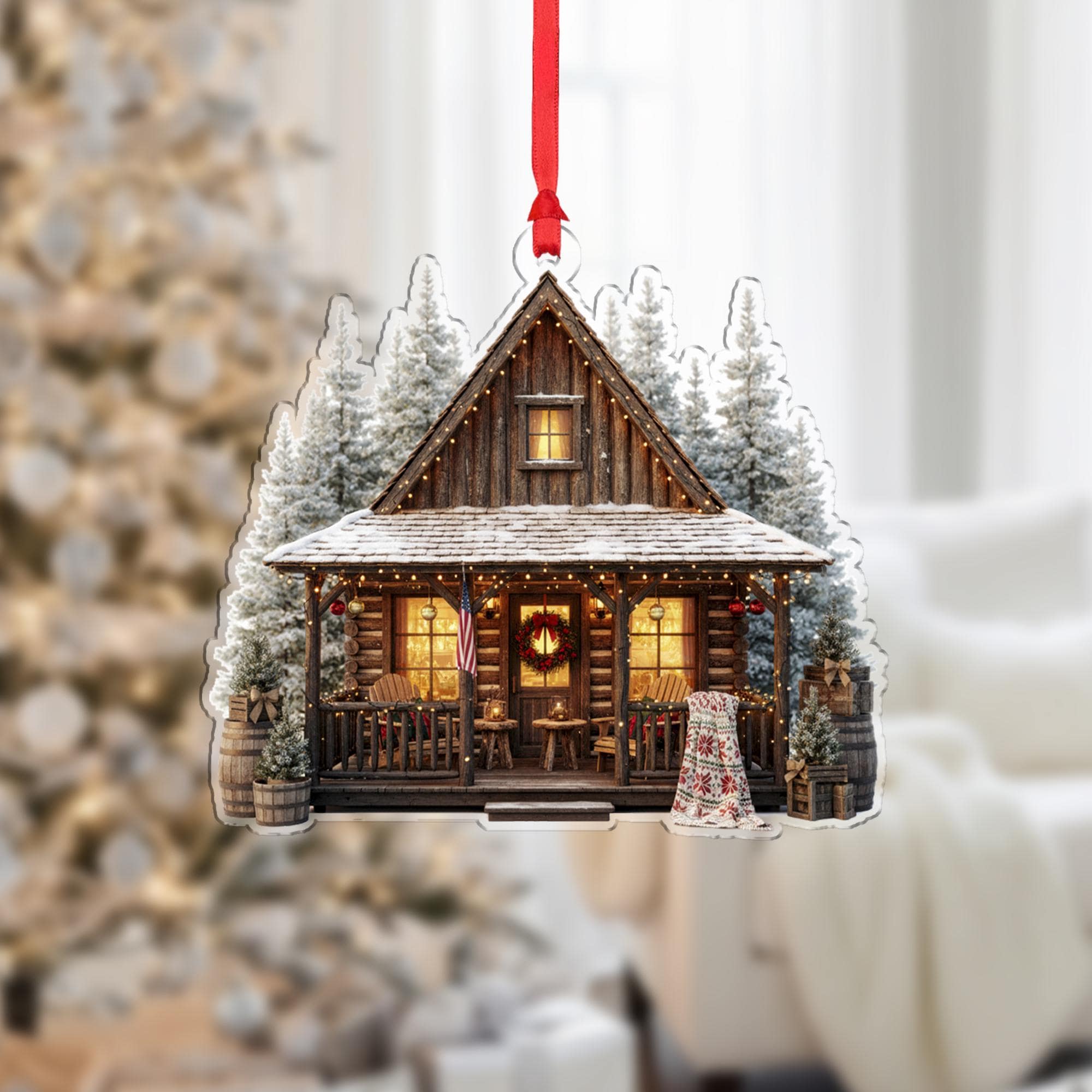 Rustic Cabin Christmas Ornament: Country Christmas Tree Gift