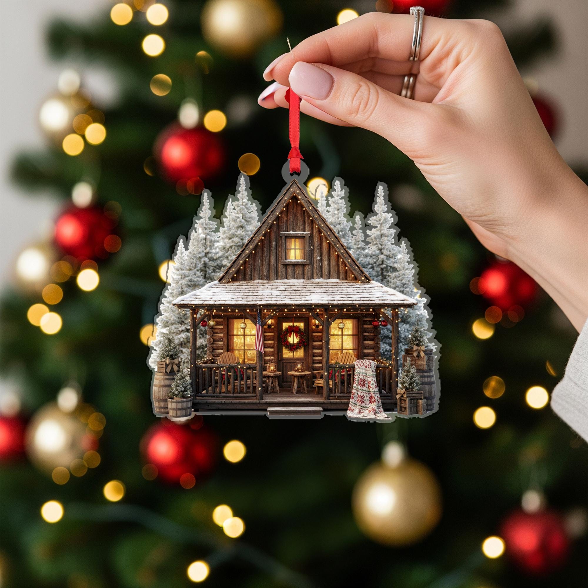 Rustic Cabin Christmas Ornament: Country Christmas Tree Gift