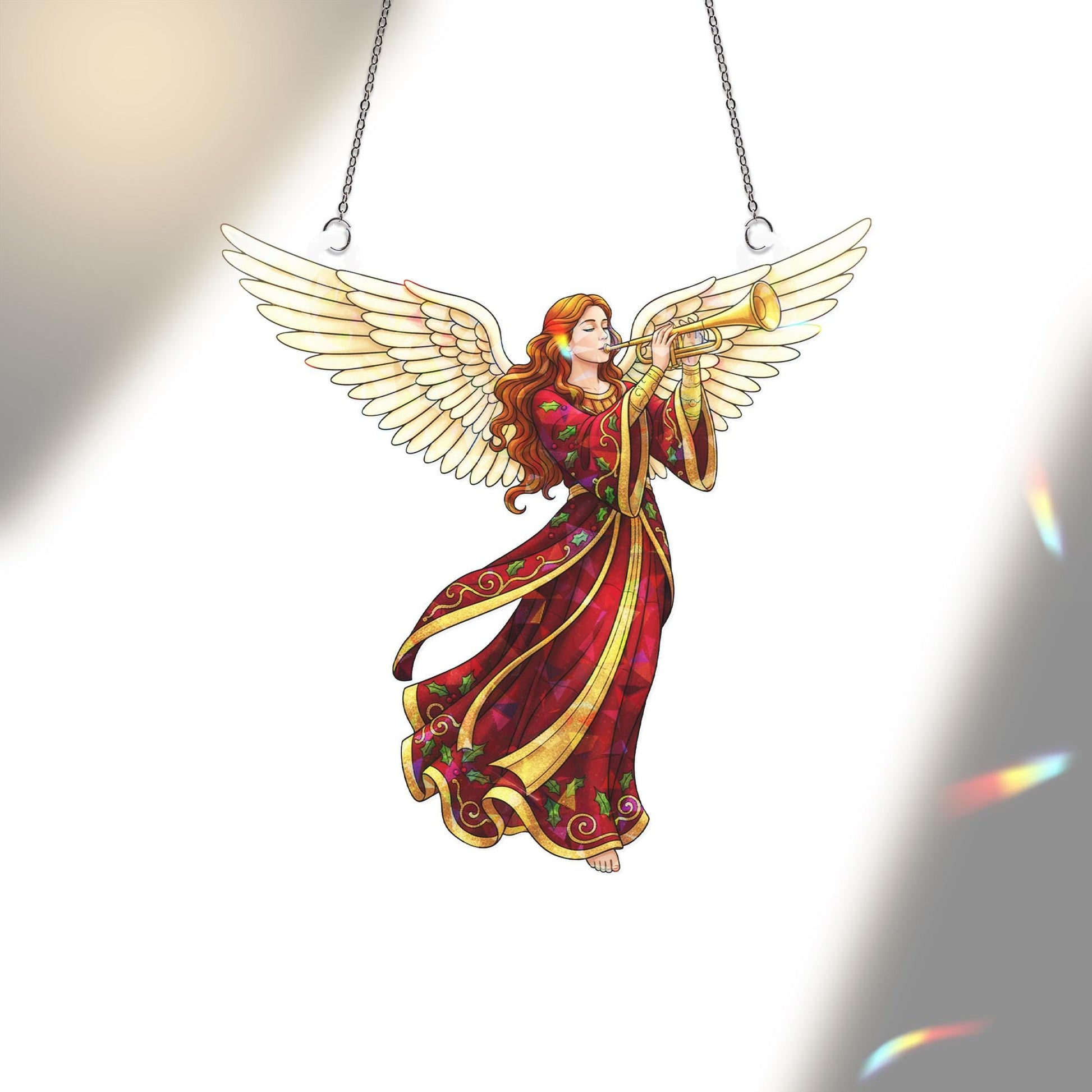 Holographic Acrylic Suncatcher: Window Prism Light Catcher – Angel Design, Color-Shifting, Dangling Decor