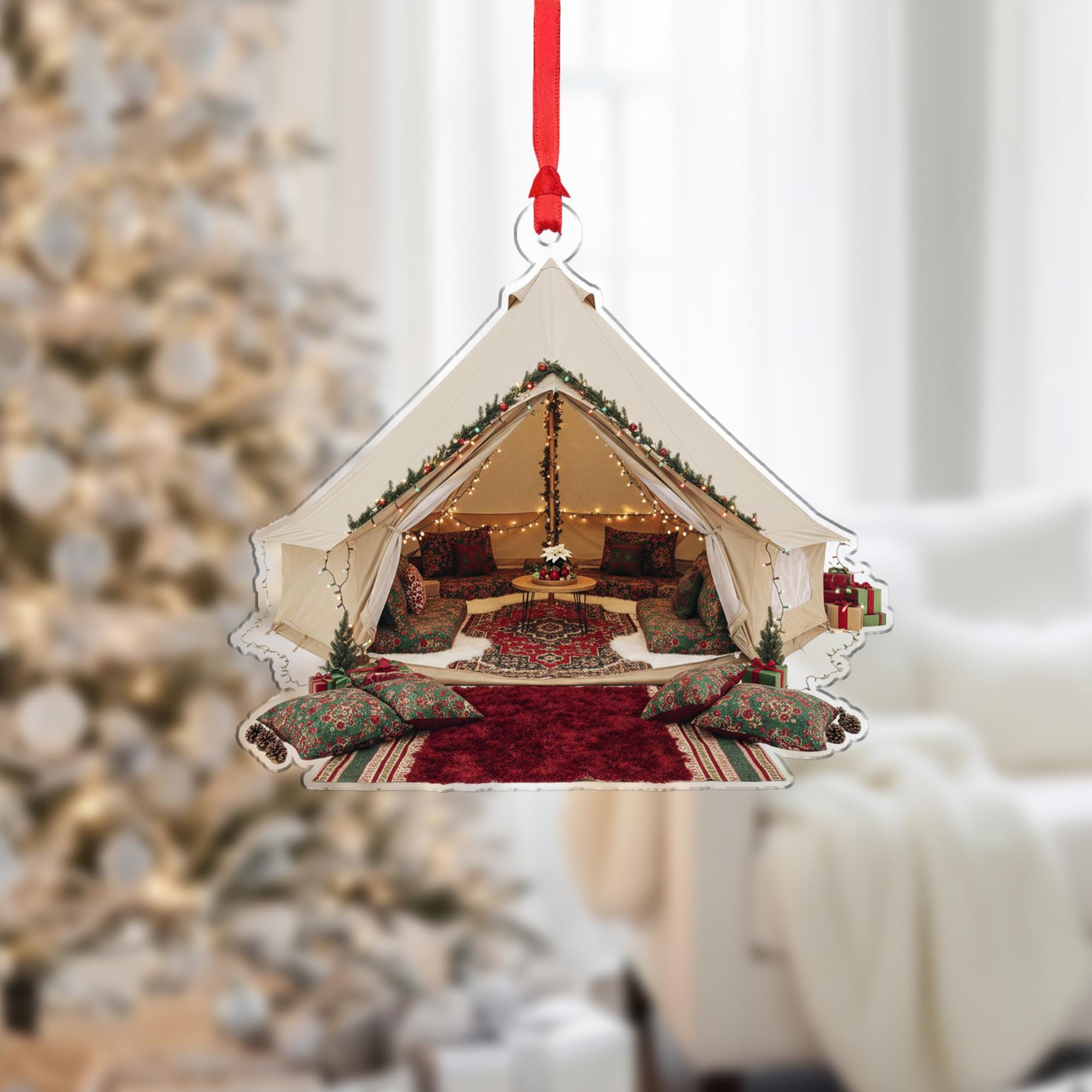 Glamping Tent Christmas Ornament: Cozy Boho Holiday Decoration