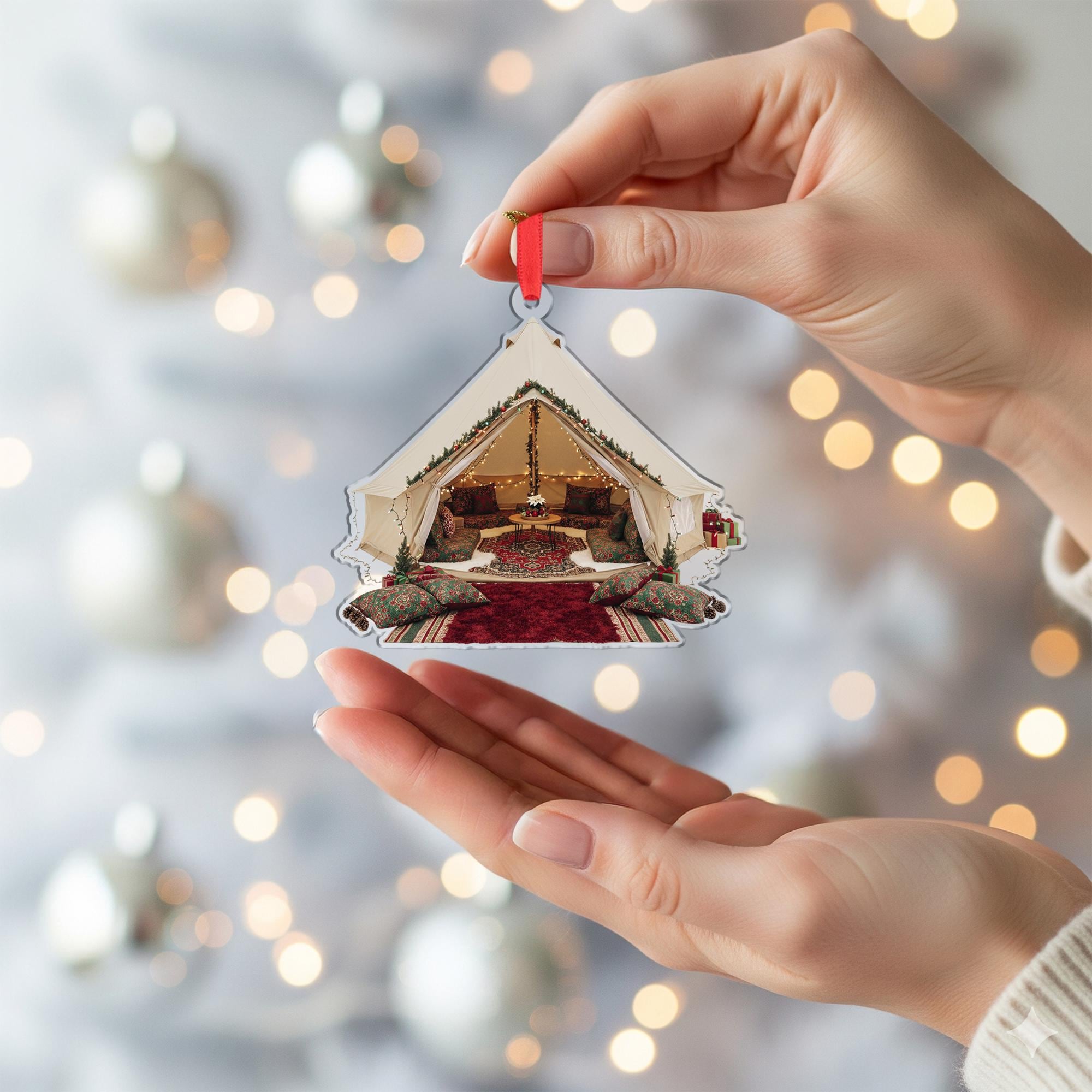 Glamping Tent Christmas Ornament: Cozy Boho Holiday Decoration