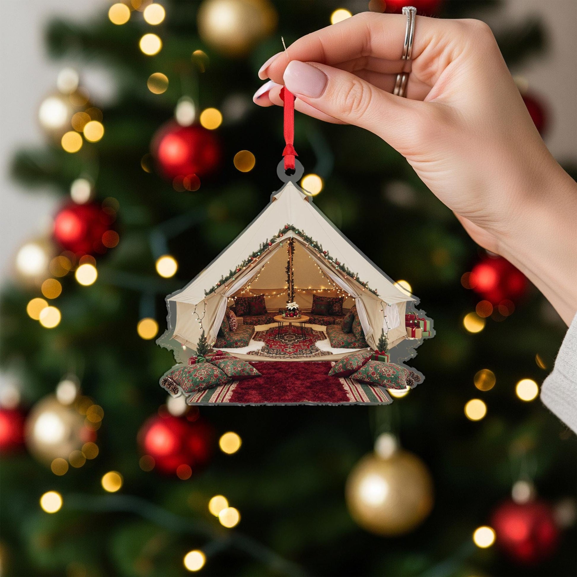 Glamping Tent Christmas Ornament: Cozy Boho Holiday Decoration