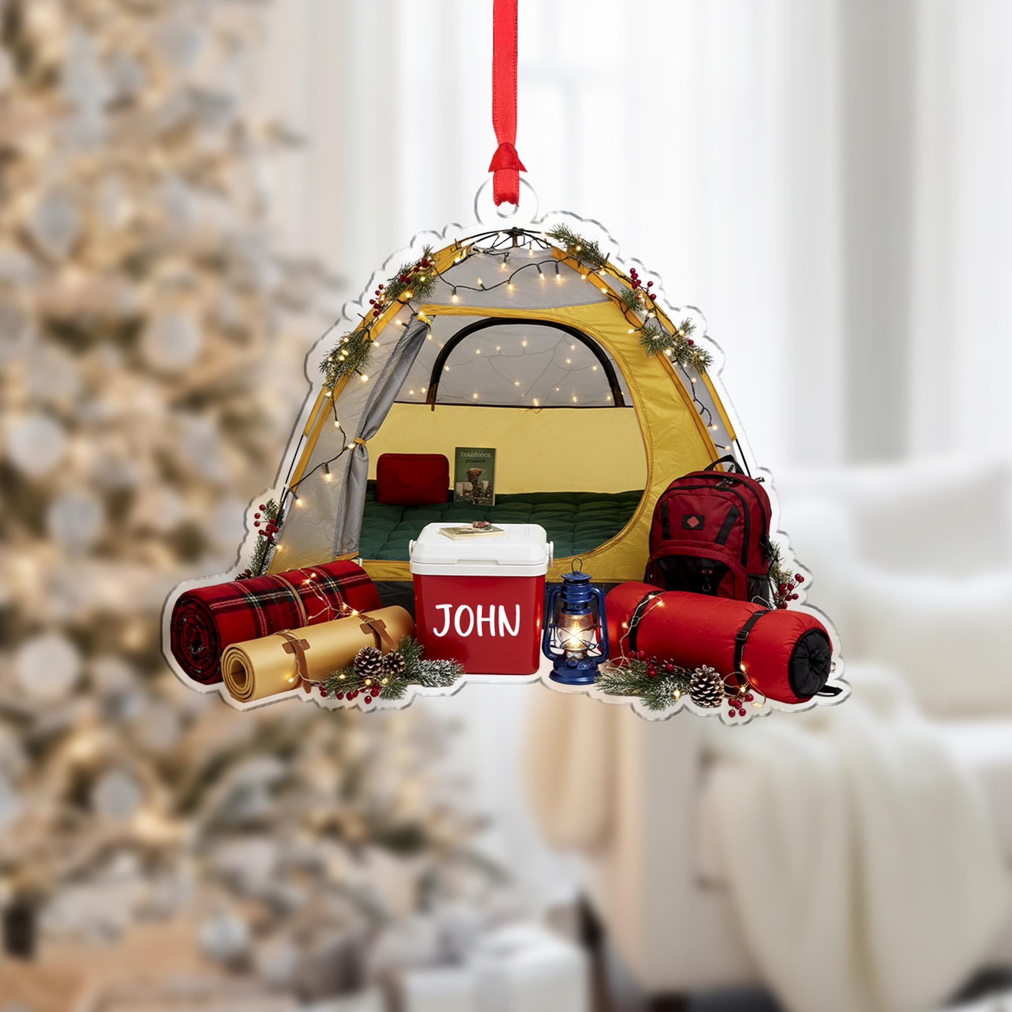 Personalized Camping Tent Ornament: Custom Outdoor Christmas Decoration