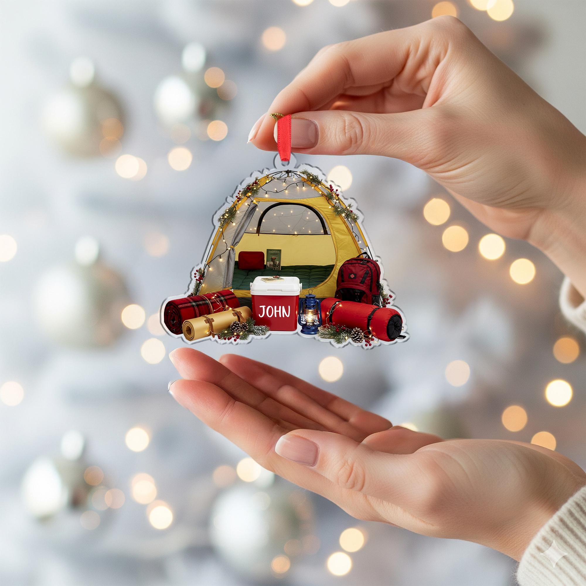 Personalized Camping Tent Ornament: Custom Outdoor Christmas Decoration