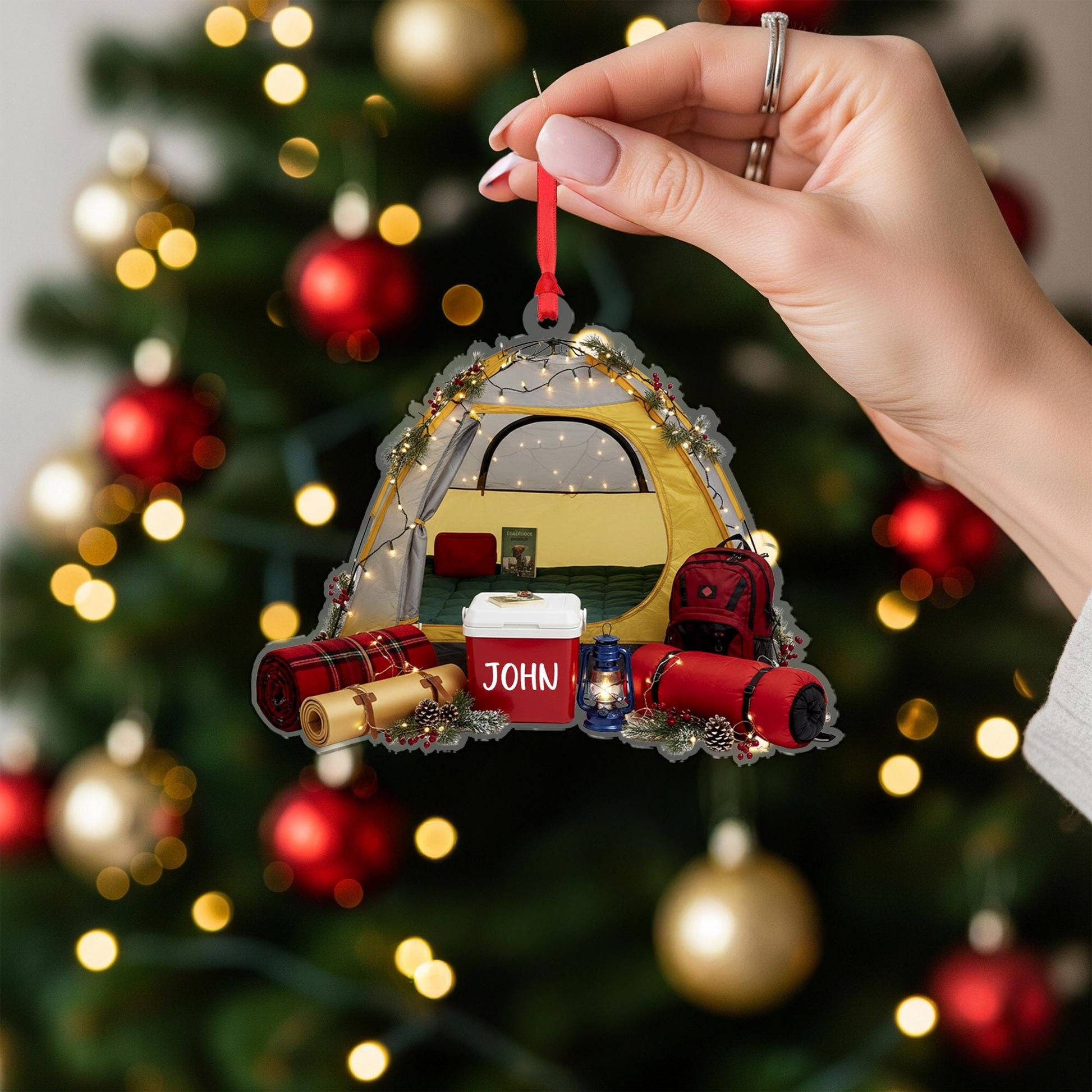 Personalized Camping Tent Ornament: Custom Outdoor Christmas Decoration