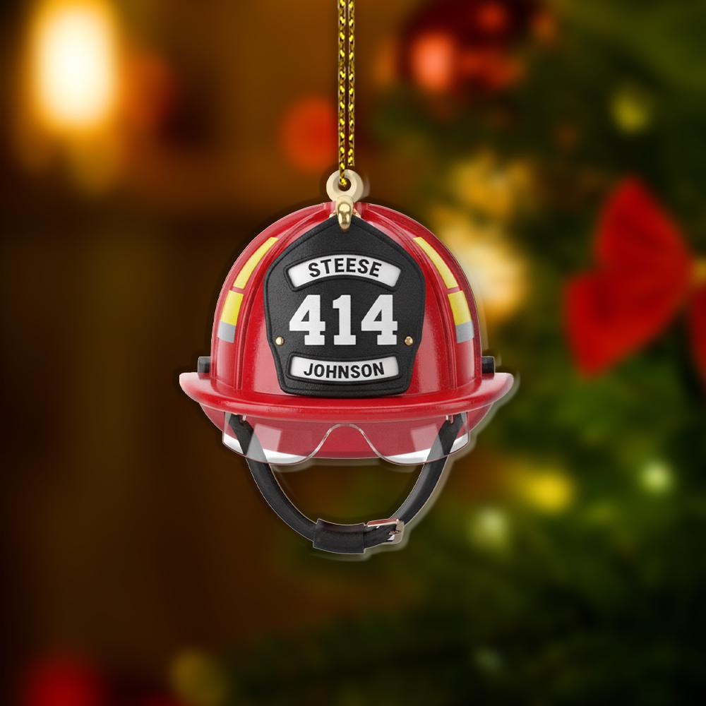 Acrylic Fire Helmet Ornament: Front Shield Display – Personalized Number, Hanging Decor