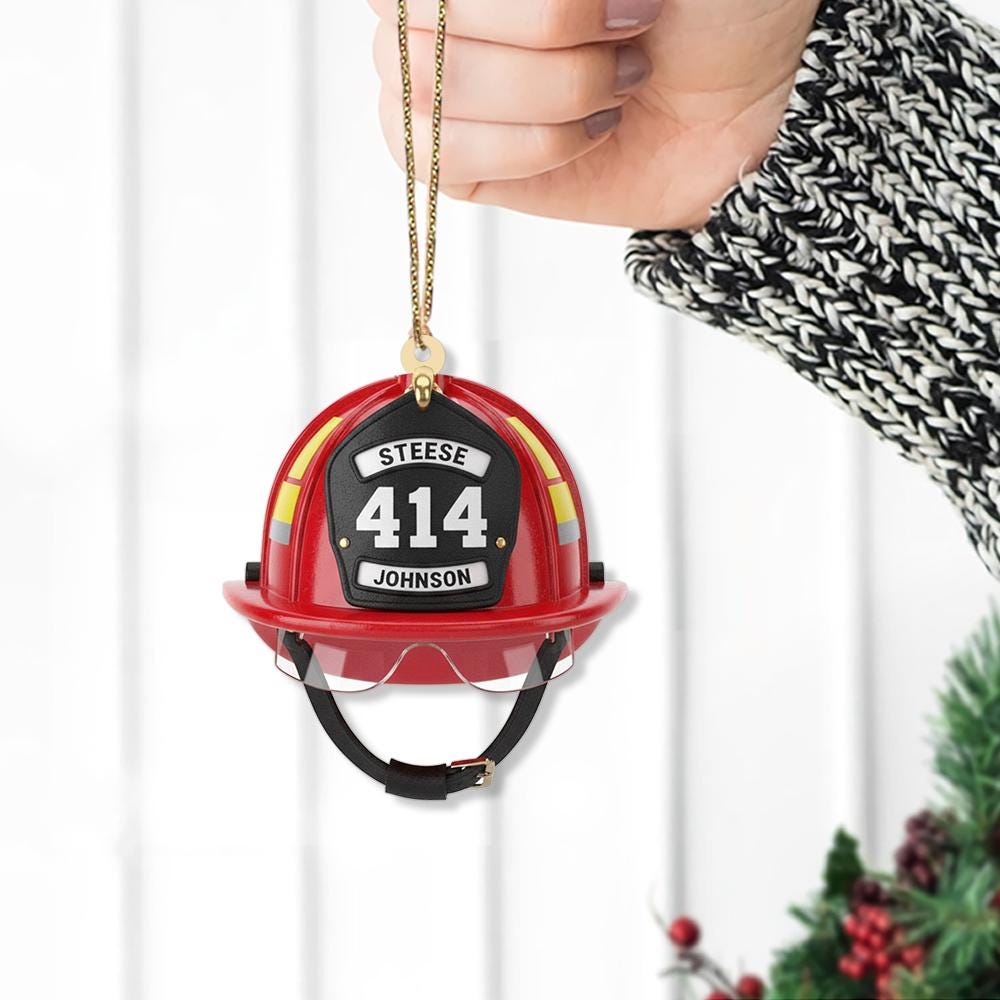 Acrylic Fire Helmet Ornament: Front Shield Display – Personalized Number, Hanging Decor