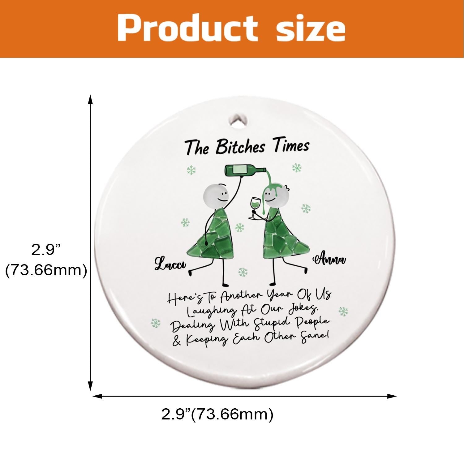 Personalized Ceramic Ornament – Funny Stick Figure Friends Drinking Design, Christmas Tree Decoration