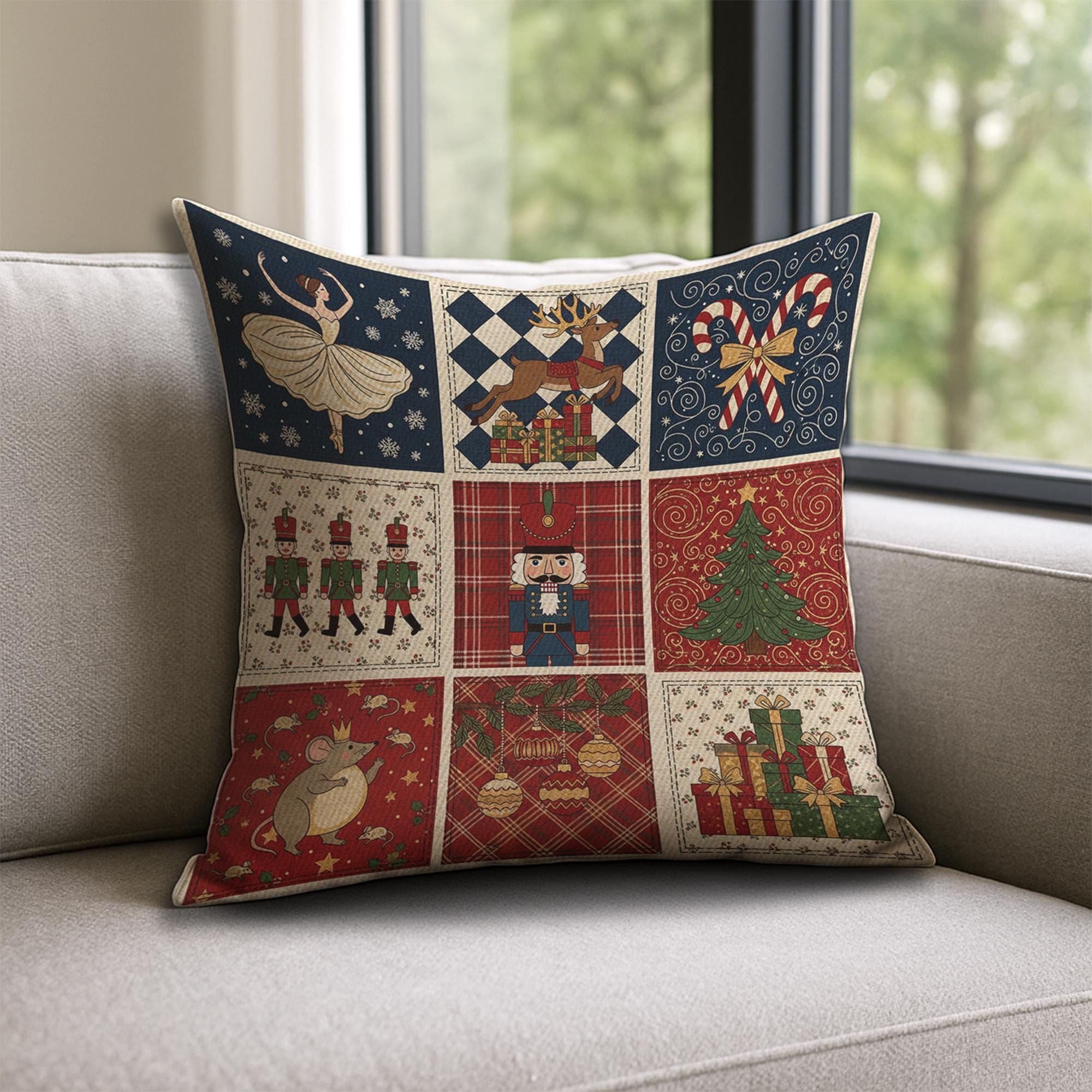 Nutcracker Christmas Pillow – Holiday Ballet Cushion with Ballerina and Festive Gift Design