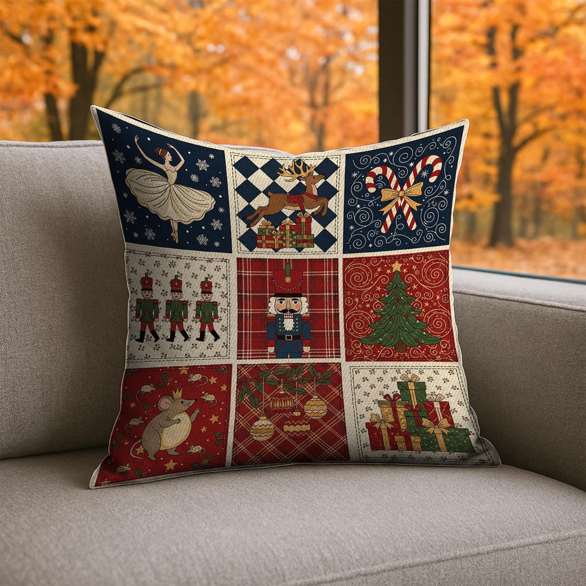 Nutcracker Christmas Pillow – Holiday Ballet Cushion with Ballerina and Festive Gift Design