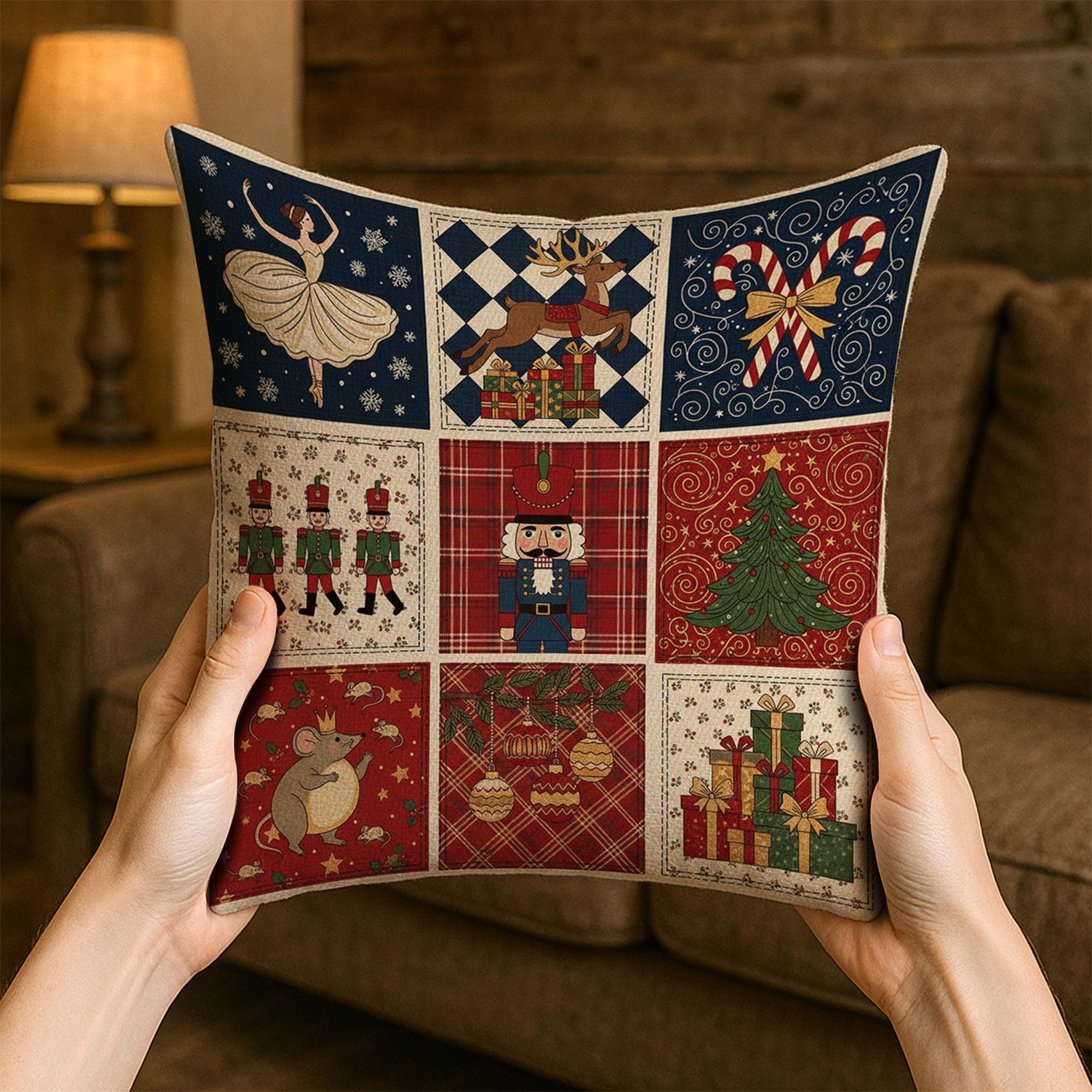 Nutcracker Christmas Pillow – Holiday Ballet Cushion with Ballerina and Festive Gift Design
