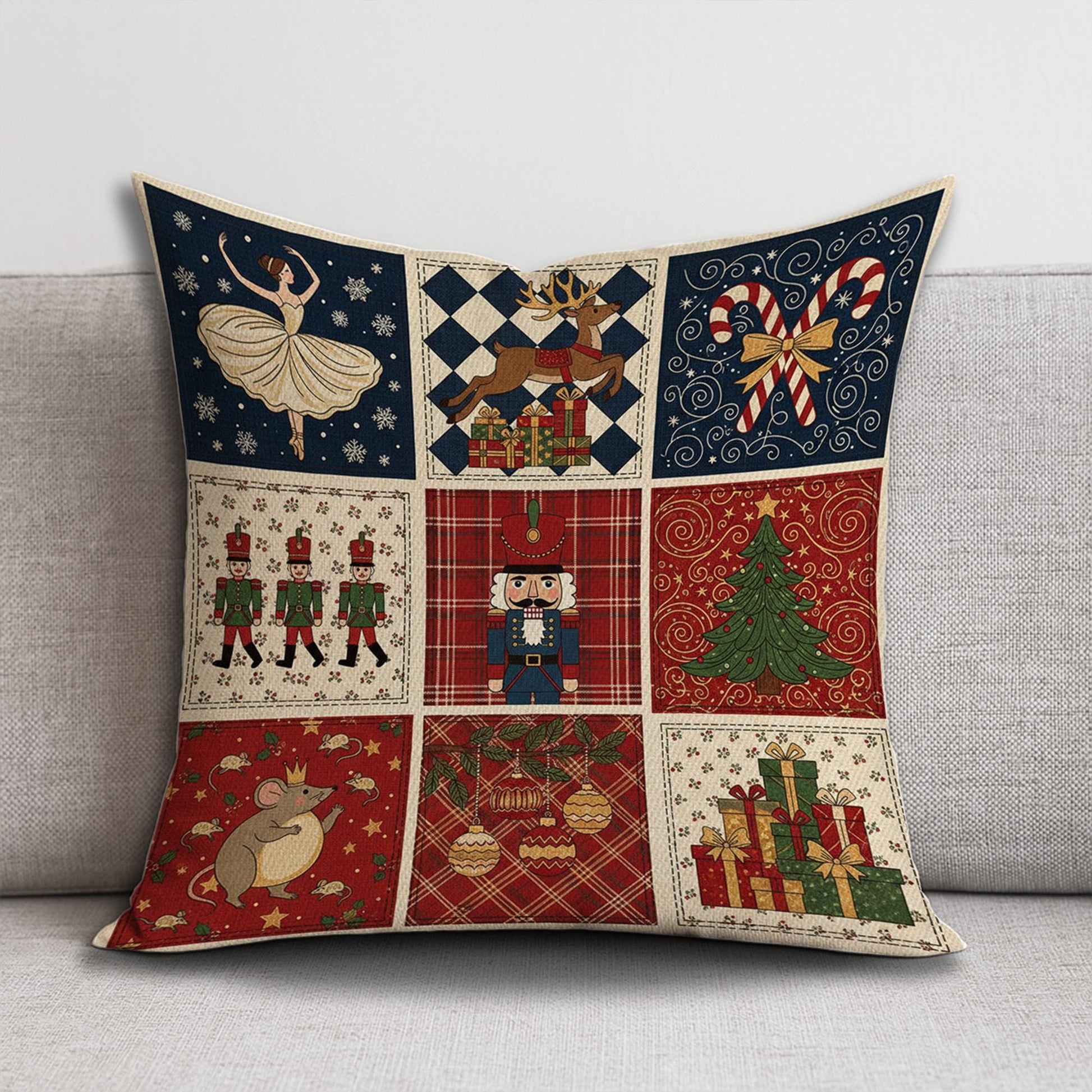 Nutcracker Christmas Pillow – Holiday Ballet Cushion with Ballerina and Festive Gift Design