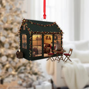 Tiny House Christmas Ornament: Rustic Winter Lodge Ornament
