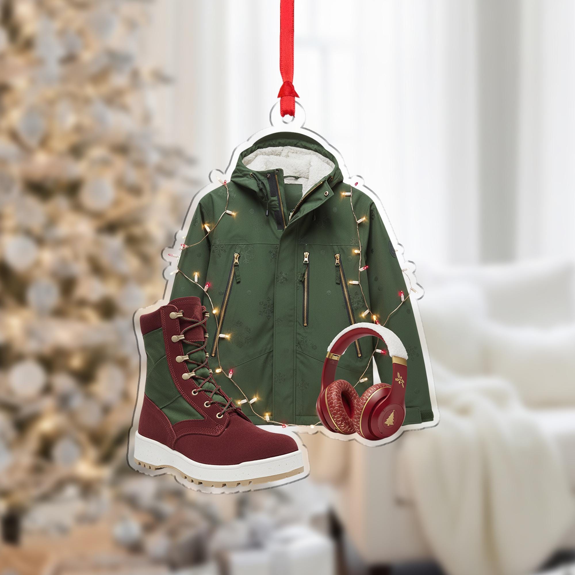 Winter Jacket Ornament: Hiking Boots Christmas Decoration