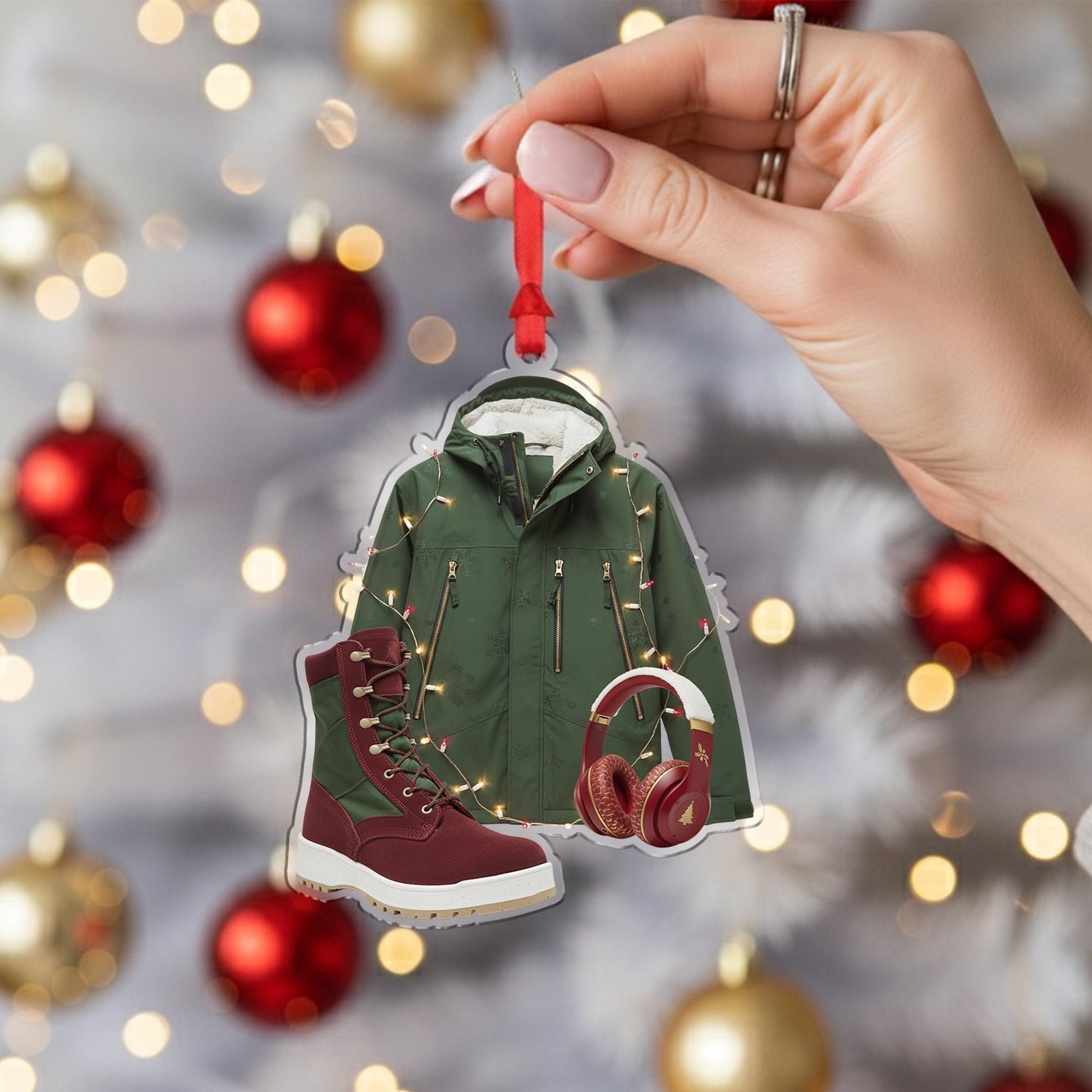 Winter Jacket Ornament: Hiking Boots Christmas Decoration