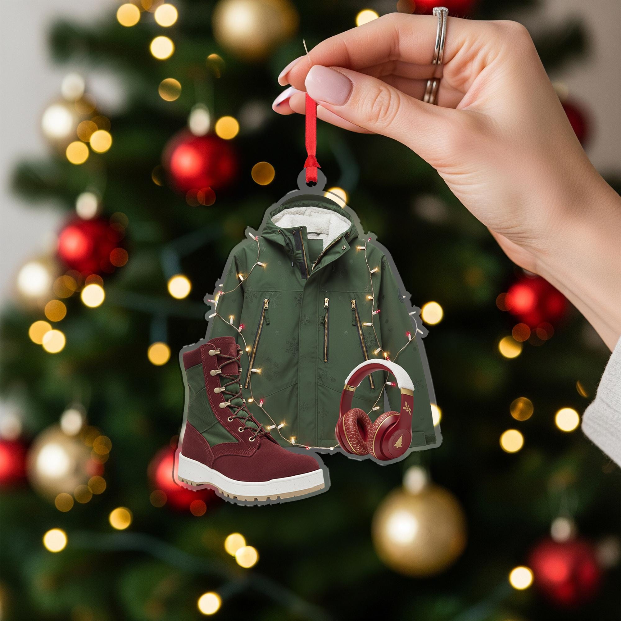 Winter Jacket Ornament: Hiking Boots Christmas Decoration