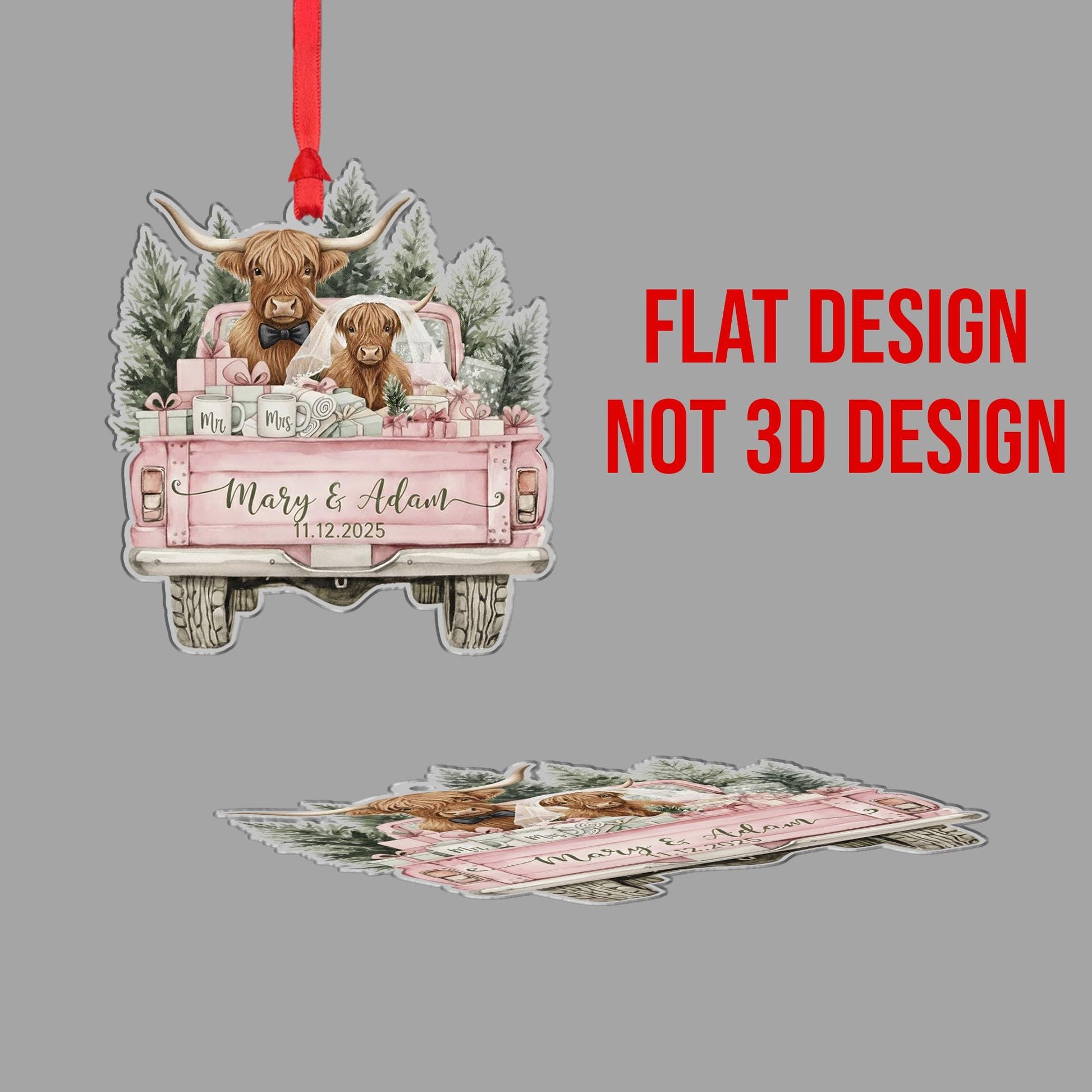 Personalized Wedding Ornament – Custom Highland Cow Couple Christmas Decoration