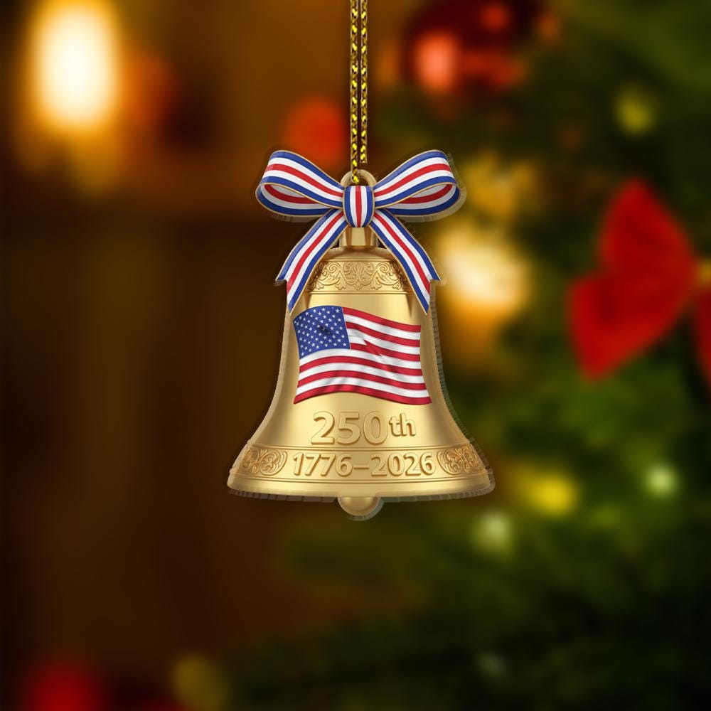 Acrylic Ornament – Liberty Bell Design with American Flag and 250th Anniversary Decoration