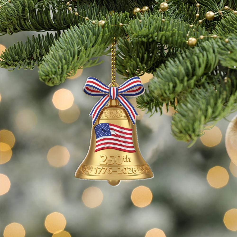 Acrylic Ornament – Liberty Bell Design with American Flag and 250th Anniversary Decoration