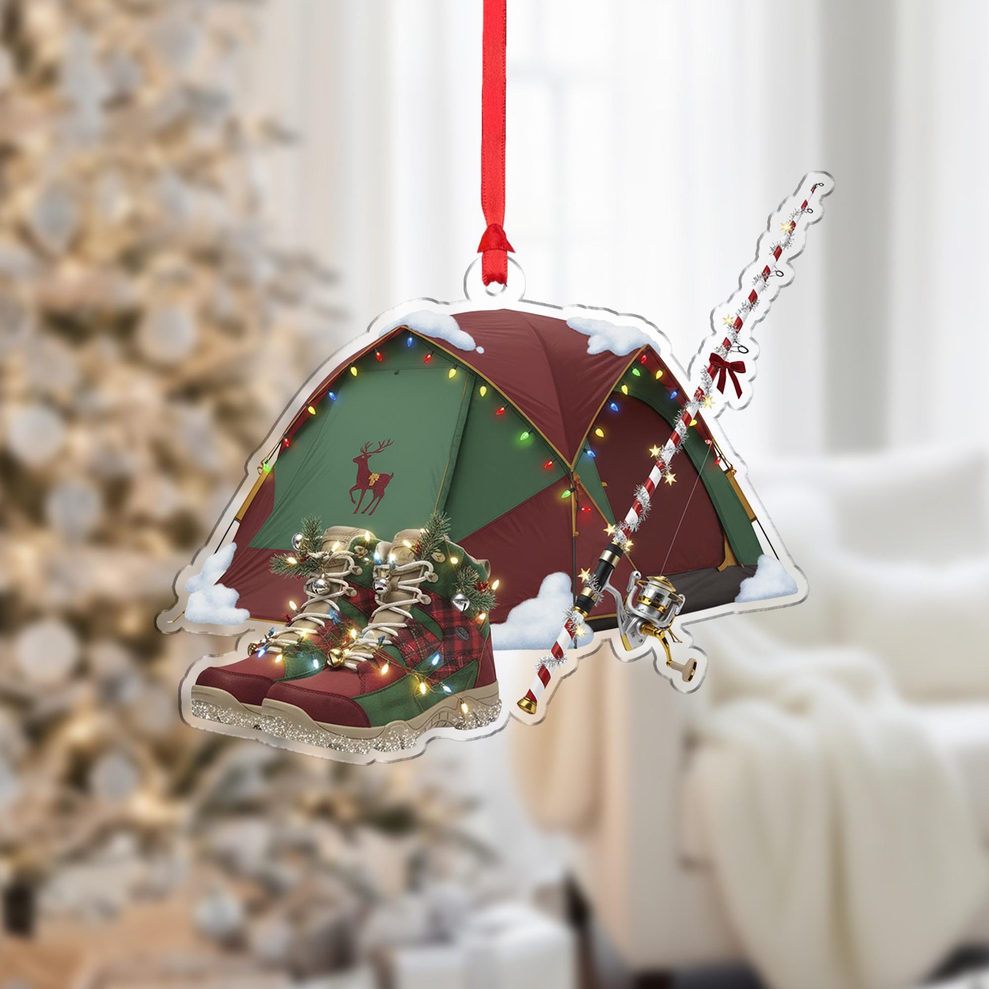 Camping Tent Fishing Rod Ornament: Hiking Boots Christmas Decoration
