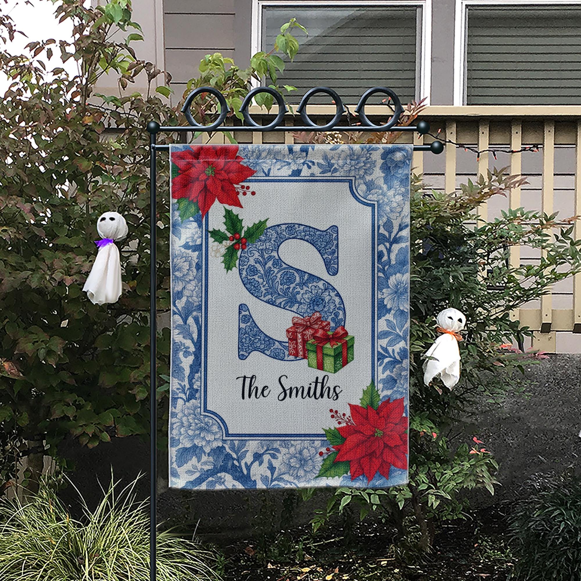 Custom Monogram Chinoiserie Christmas Garden Flag