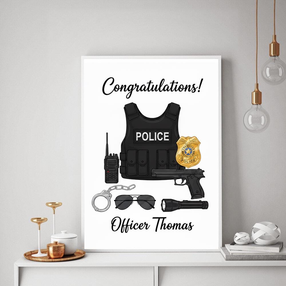 Personalized Poster – Police Officer Gear with Badge and Tactical Equipment Print