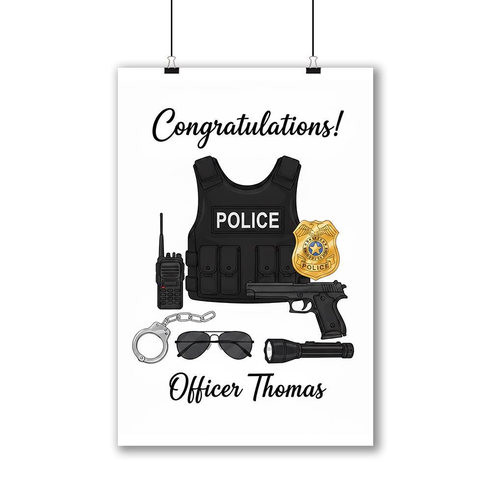 Personalized Poster – Police Officer Gear with Badge and Tactical Equipment Print