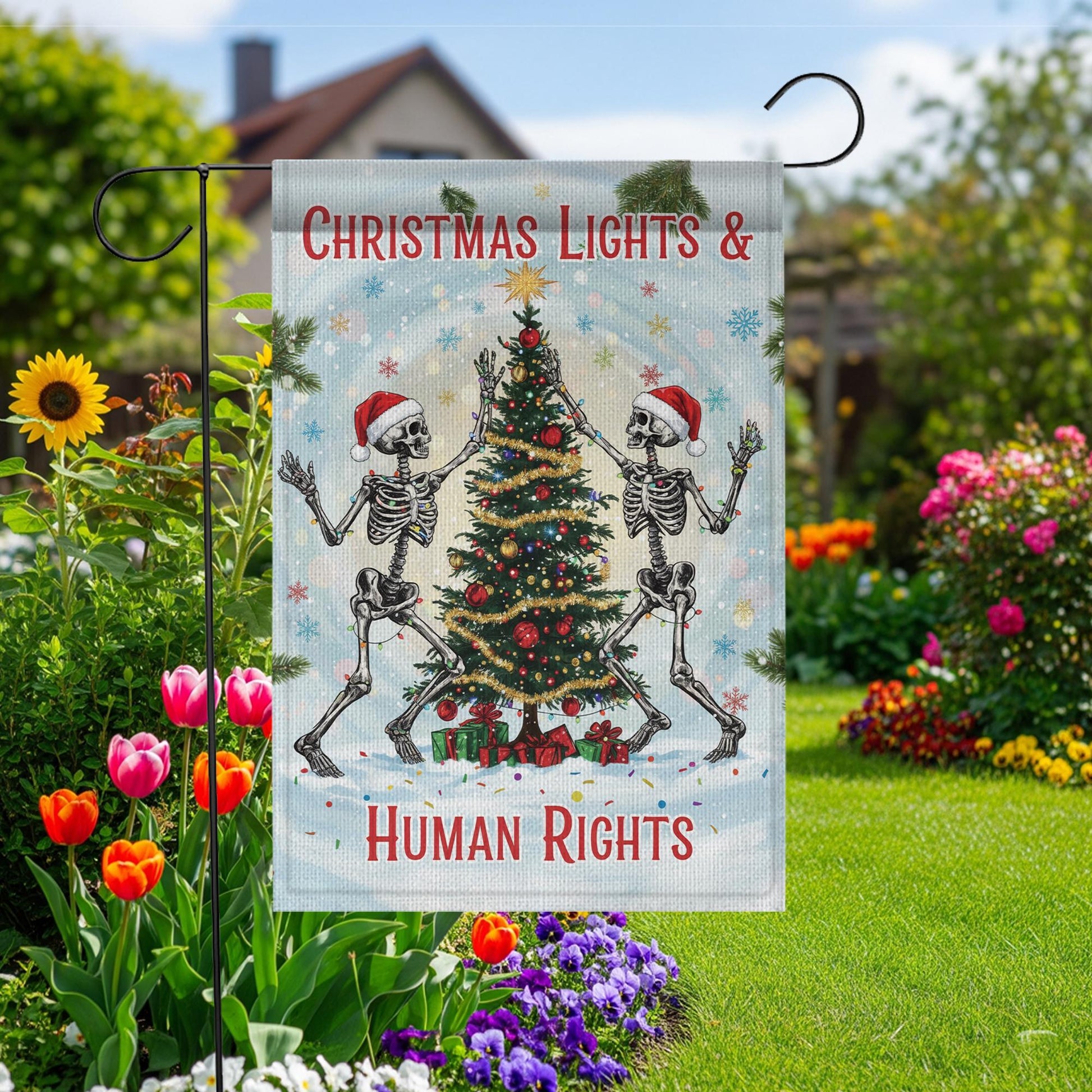 Skeleton Christmas Flag Funny  Holiday Human Rights Garden Decoration -