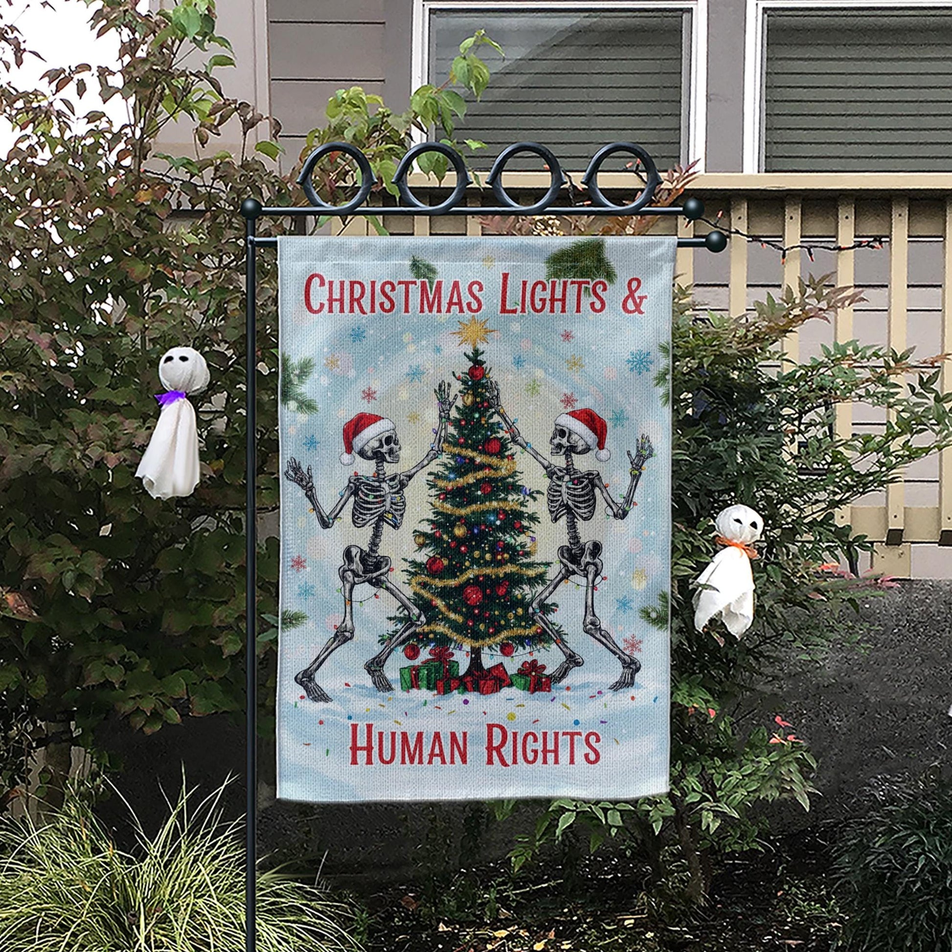 Skeleton Christmas Flag Funny  Holiday Human Rights Garden Decoration -