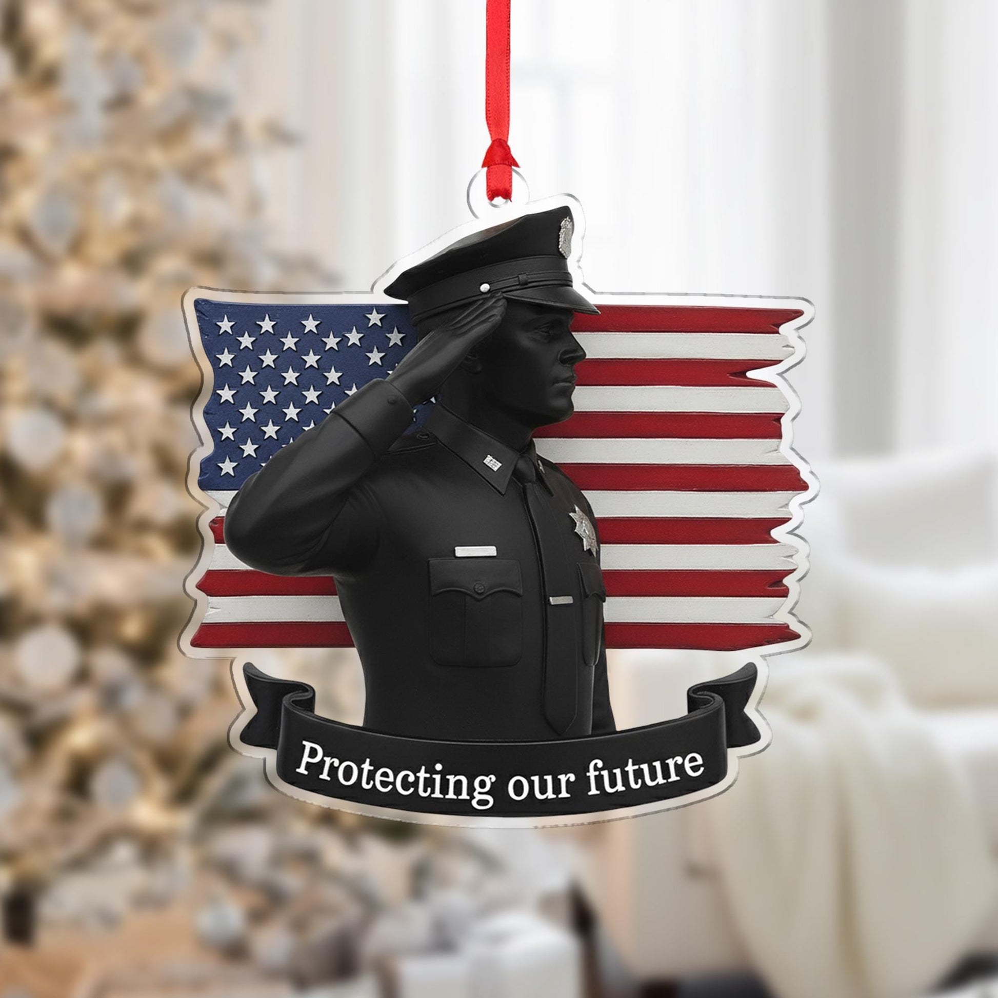 Police Officer Ornament American Flag – Law Enforcement Salute Christmas Decor