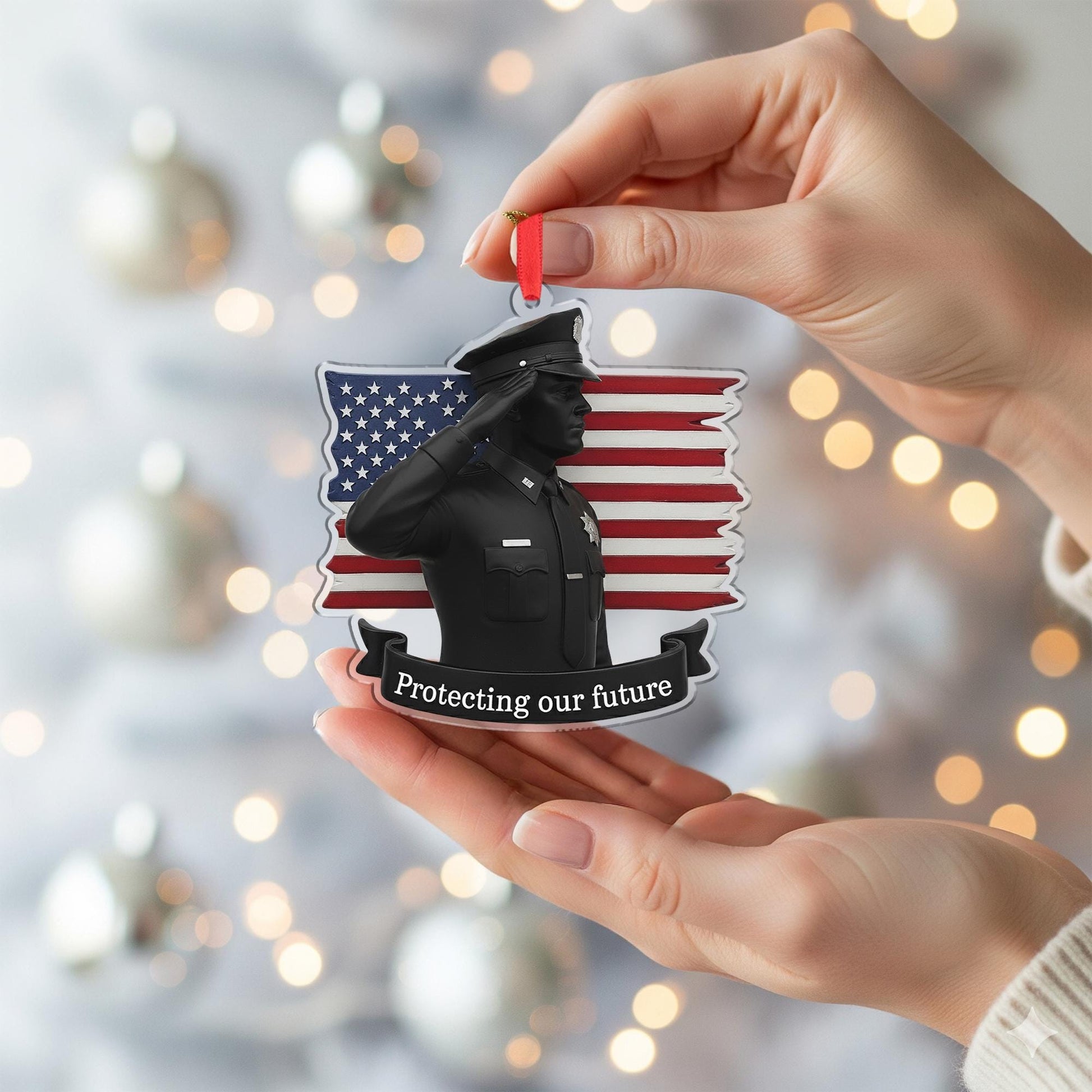 Police Officer Ornament American Flag – Law Enforcement Salute Christmas Decor