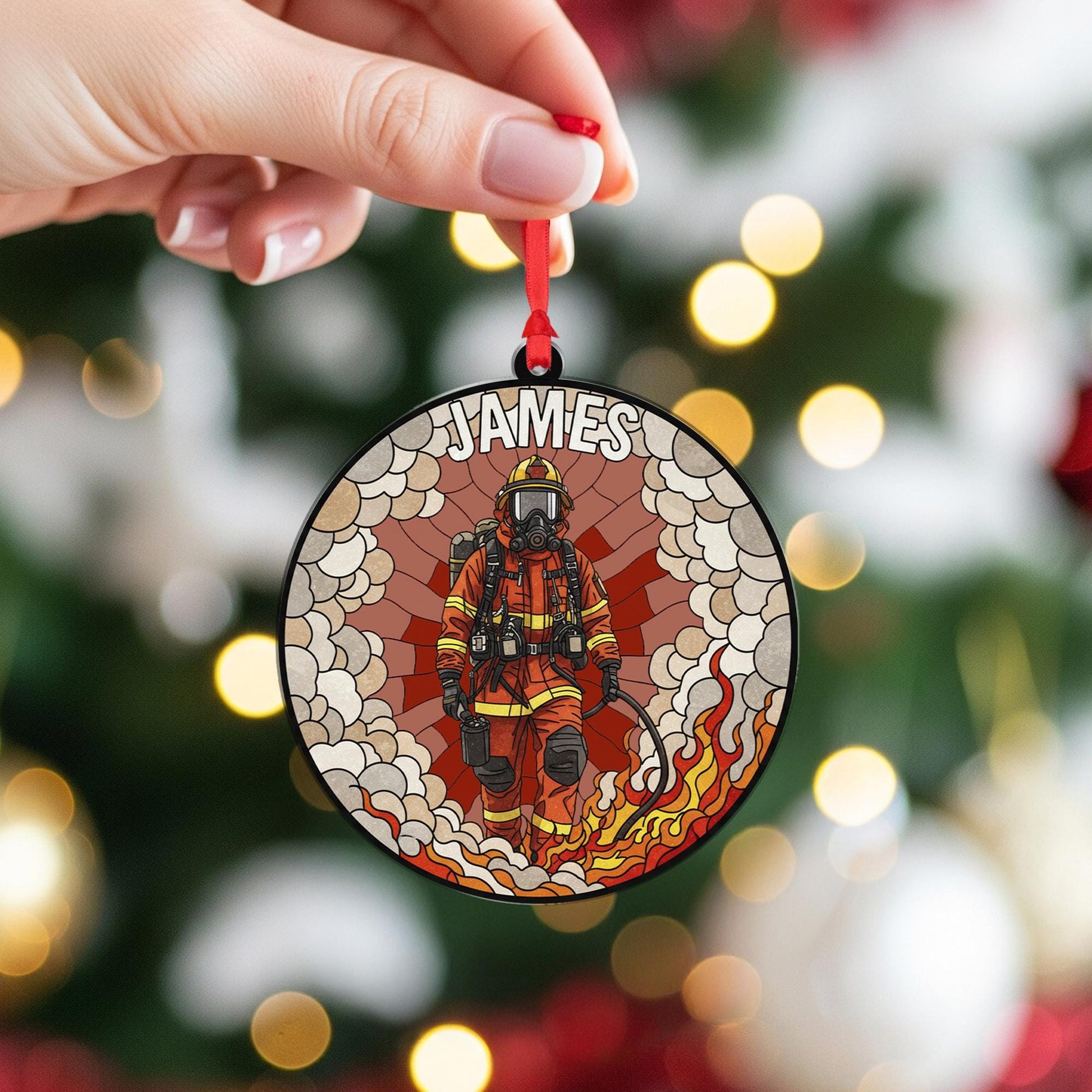 Personalized Firefighter Ornament – Custom Name Firefighter Gear Christmas Decor