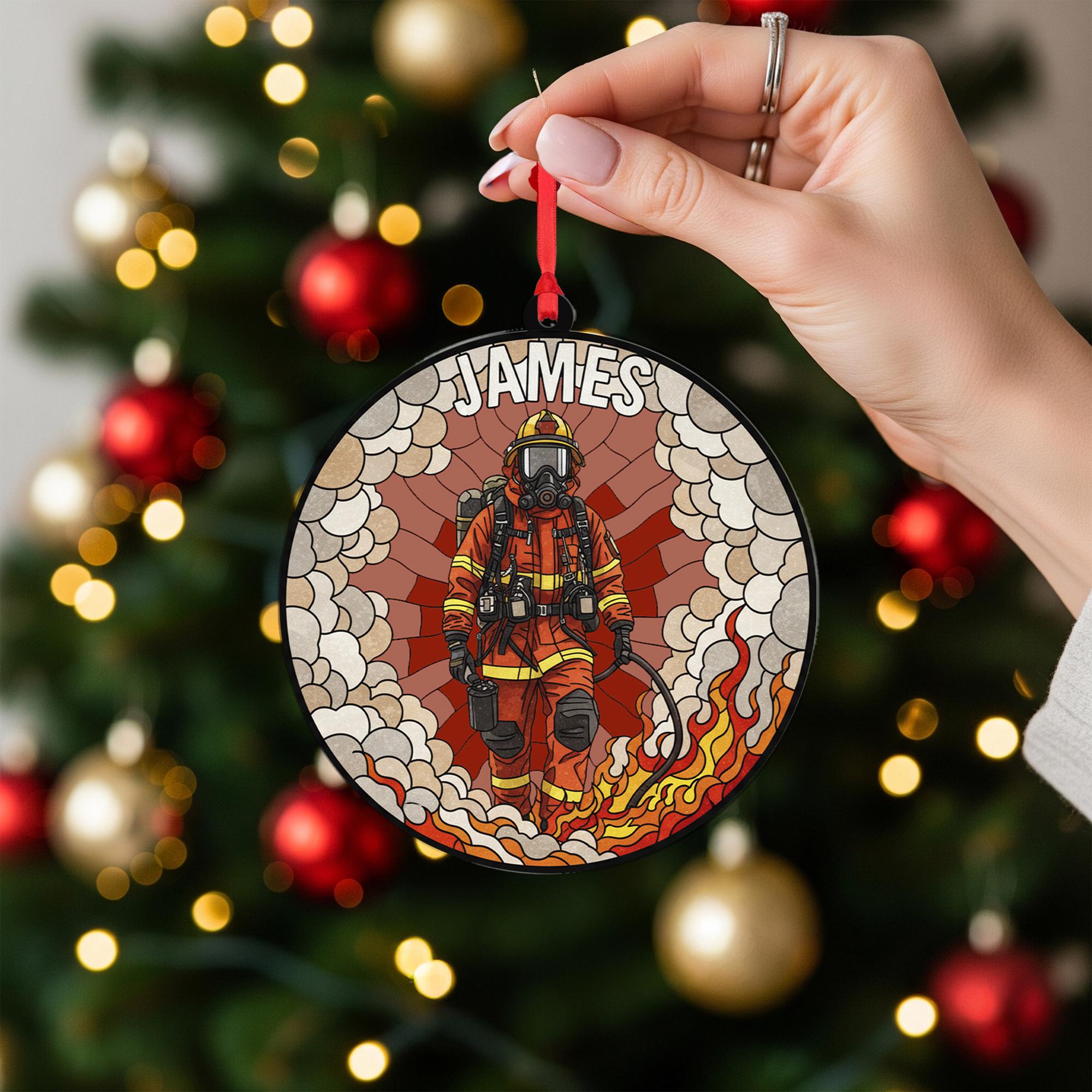 Personalized Firefighter Ornament – Custom Name Firefighter Gear Christmas Decor