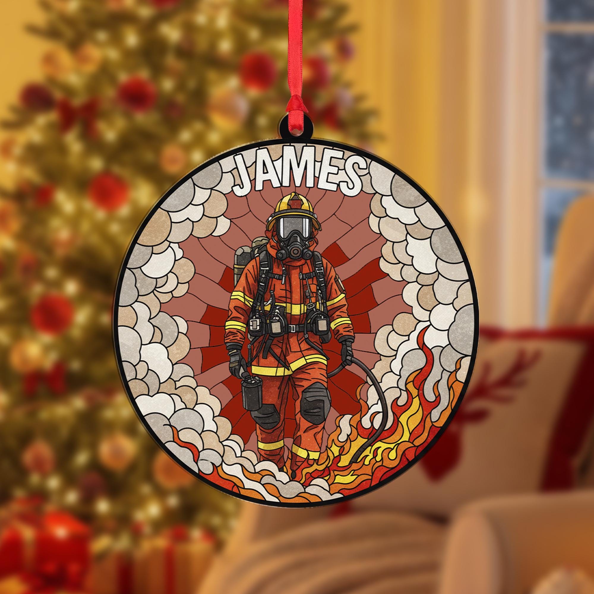 Personalized Firefighter Ornament – Custom Name Firefighter Gear Christmas Decor