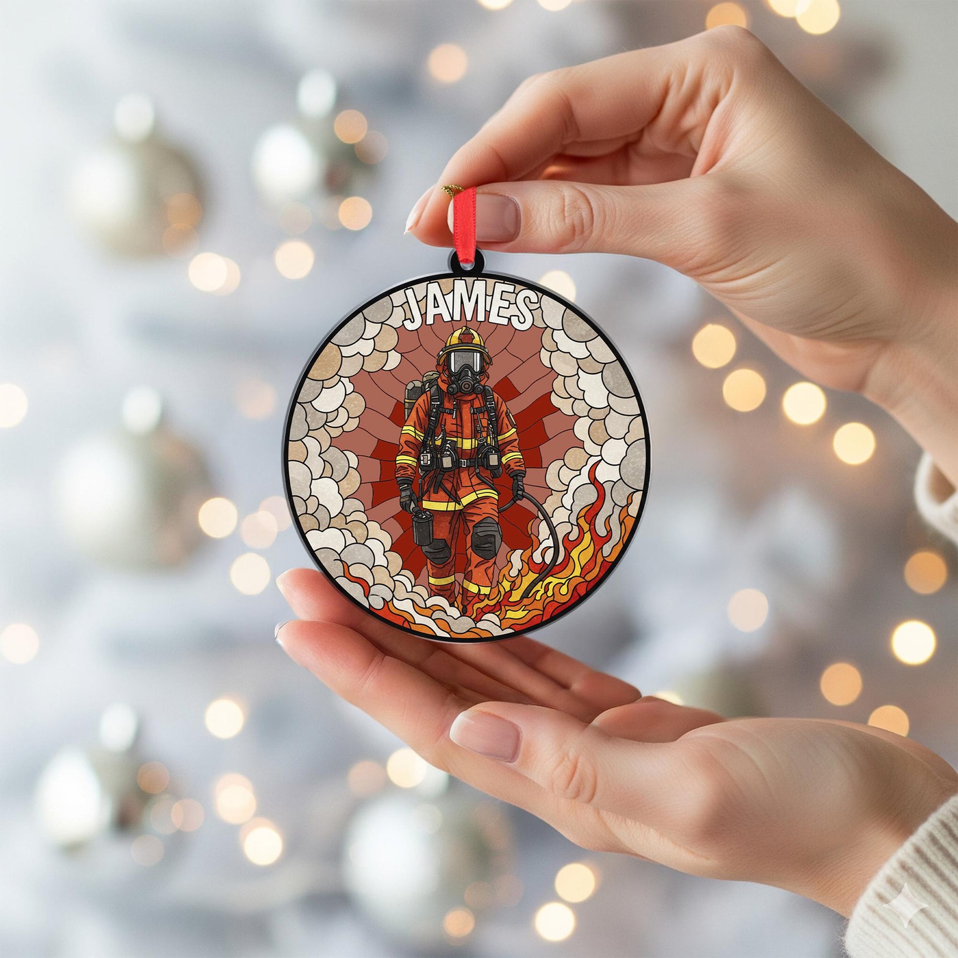 Personalized Firefighter Ornament – Custom Name Firefighter Gear Christmas Decor