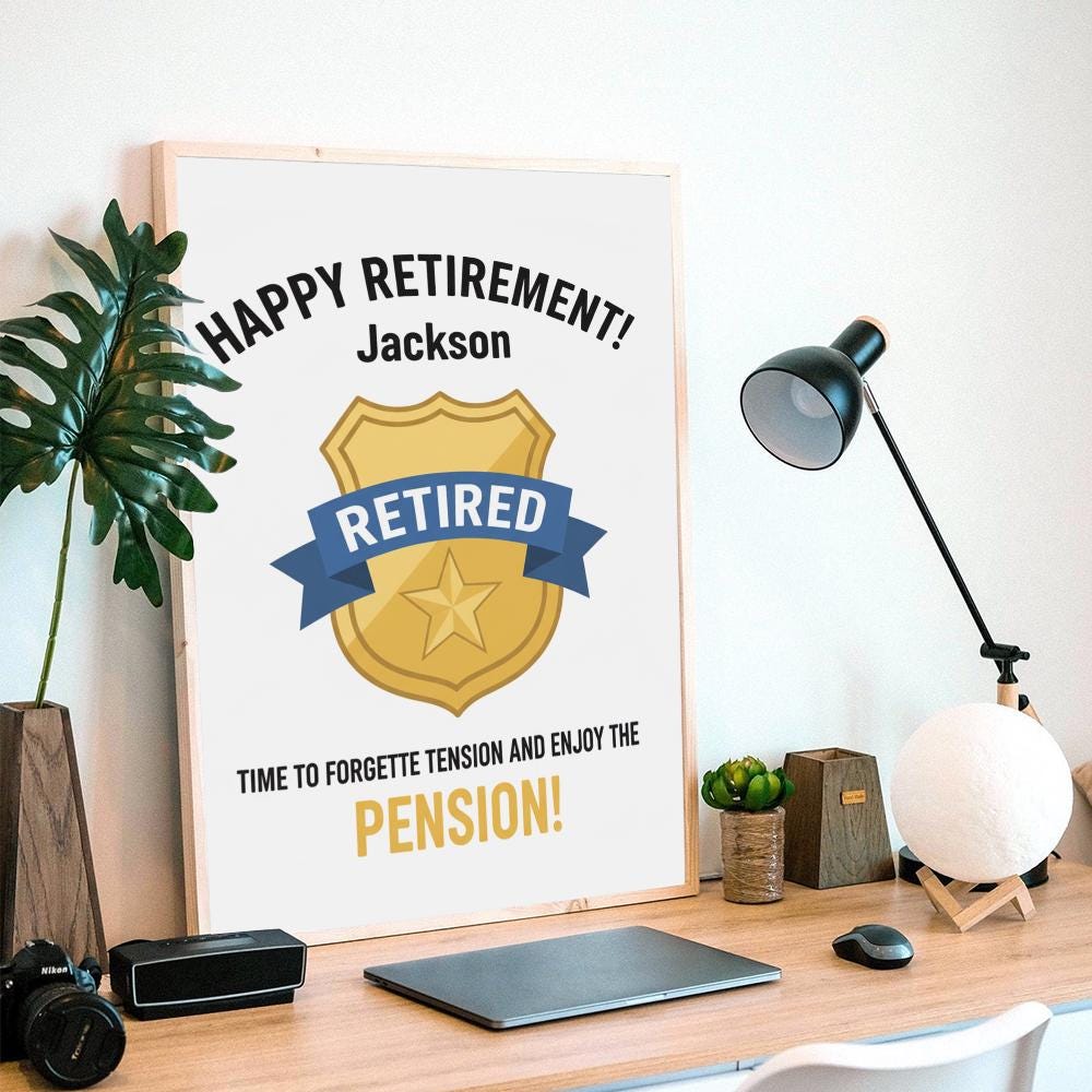 Personalized Poster – Police Retirement Badge with Custom Name and Pension Print