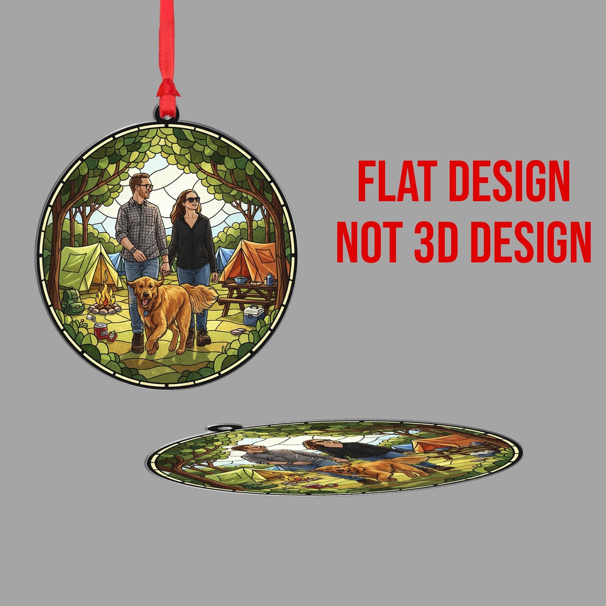Personalized Camping Ornament – Custom Couple with Dog Outdoor Scene Christmas Decor