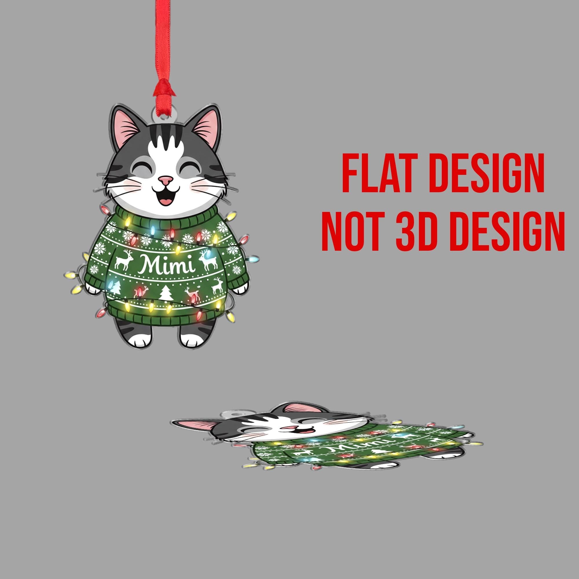 Happy Cat Christmas Ornament: Personalized Pet Name Decoration