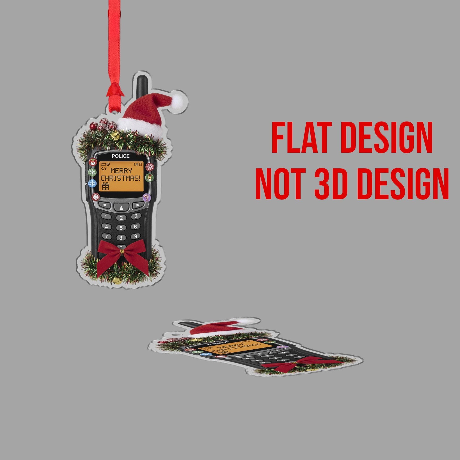 Wooden Police Radio Ornament – Law Enforcement Christmas Tree Decoration with Santa Hat
