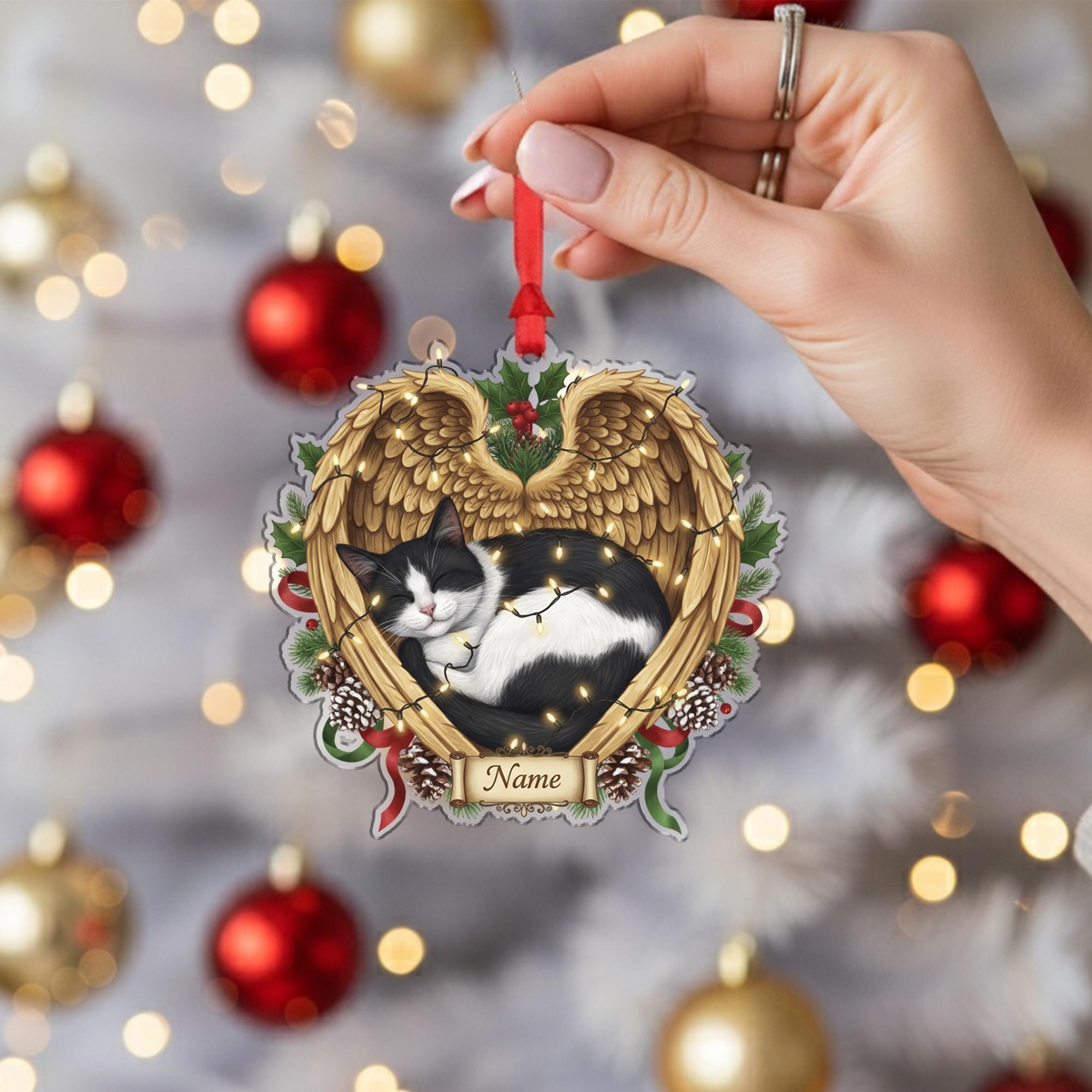 Cat Memorial Ornament with Angel Wings: Personalized Pet Loss Gift