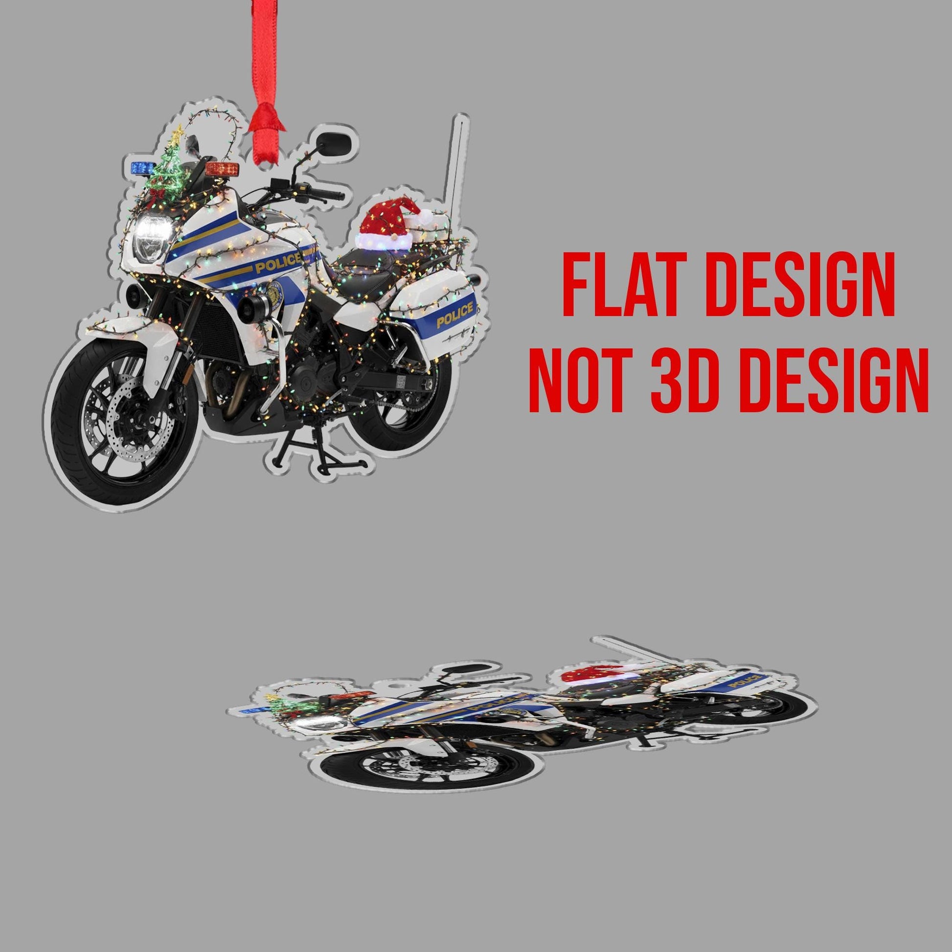 Wooden Police Motorcycle Ornament – Law Enforcement Christmas Tree Decoration with Lights