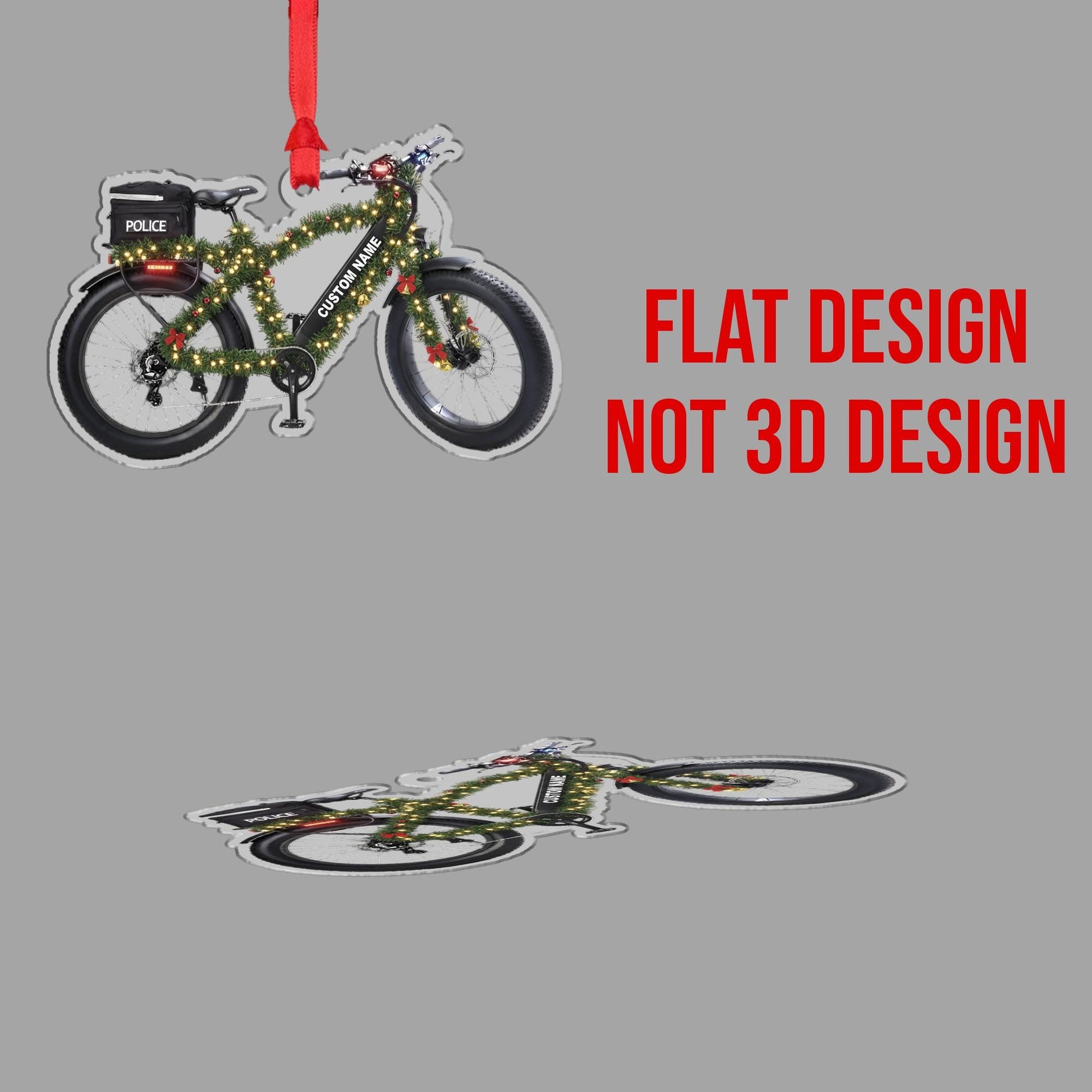 Personalized Police Bicycle Ornament – Custom Wooden Law Enforcement Bike Christmas Decoration