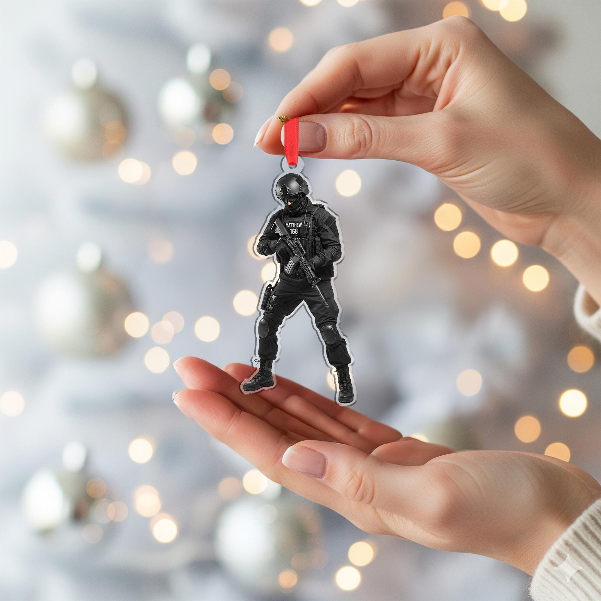 Personalized SWAT Ornament – Custom Wooden Tactical Police Officer Christmas Decoration