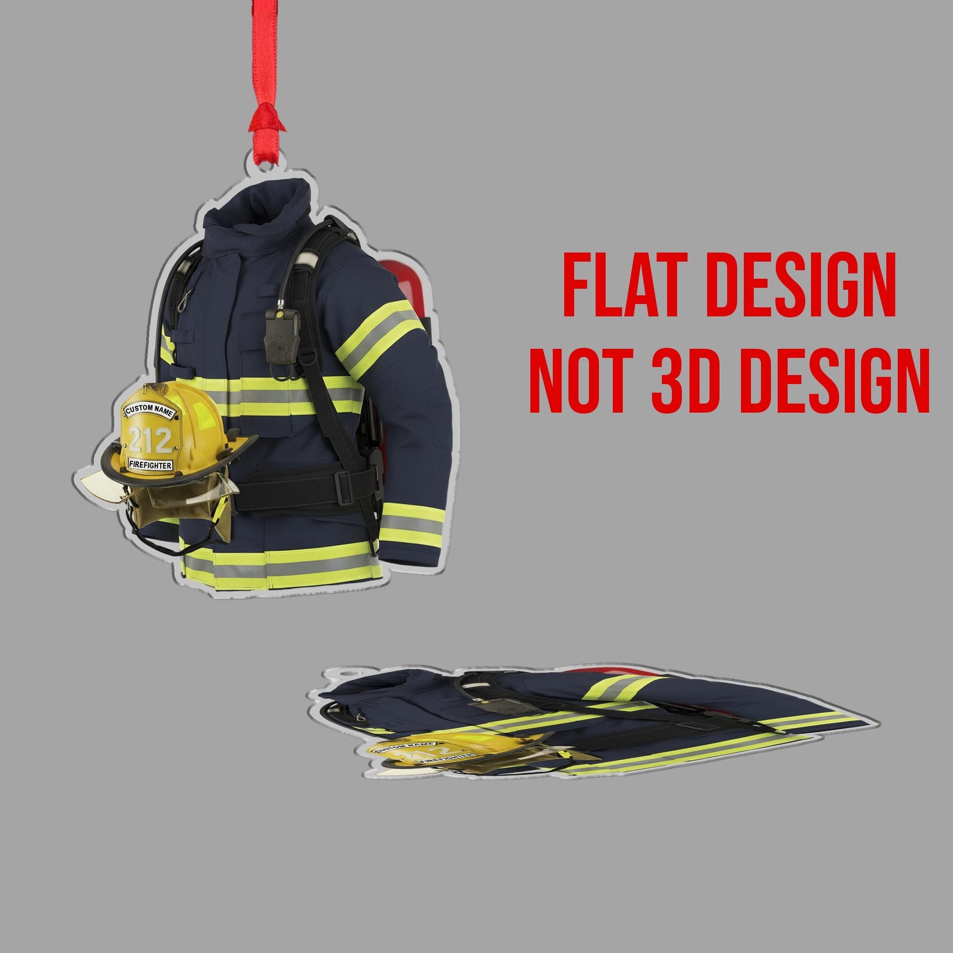 Personalized Firefighter Ornament – Custom Wooden Turnout Gear and Helmet Christmas Decoration