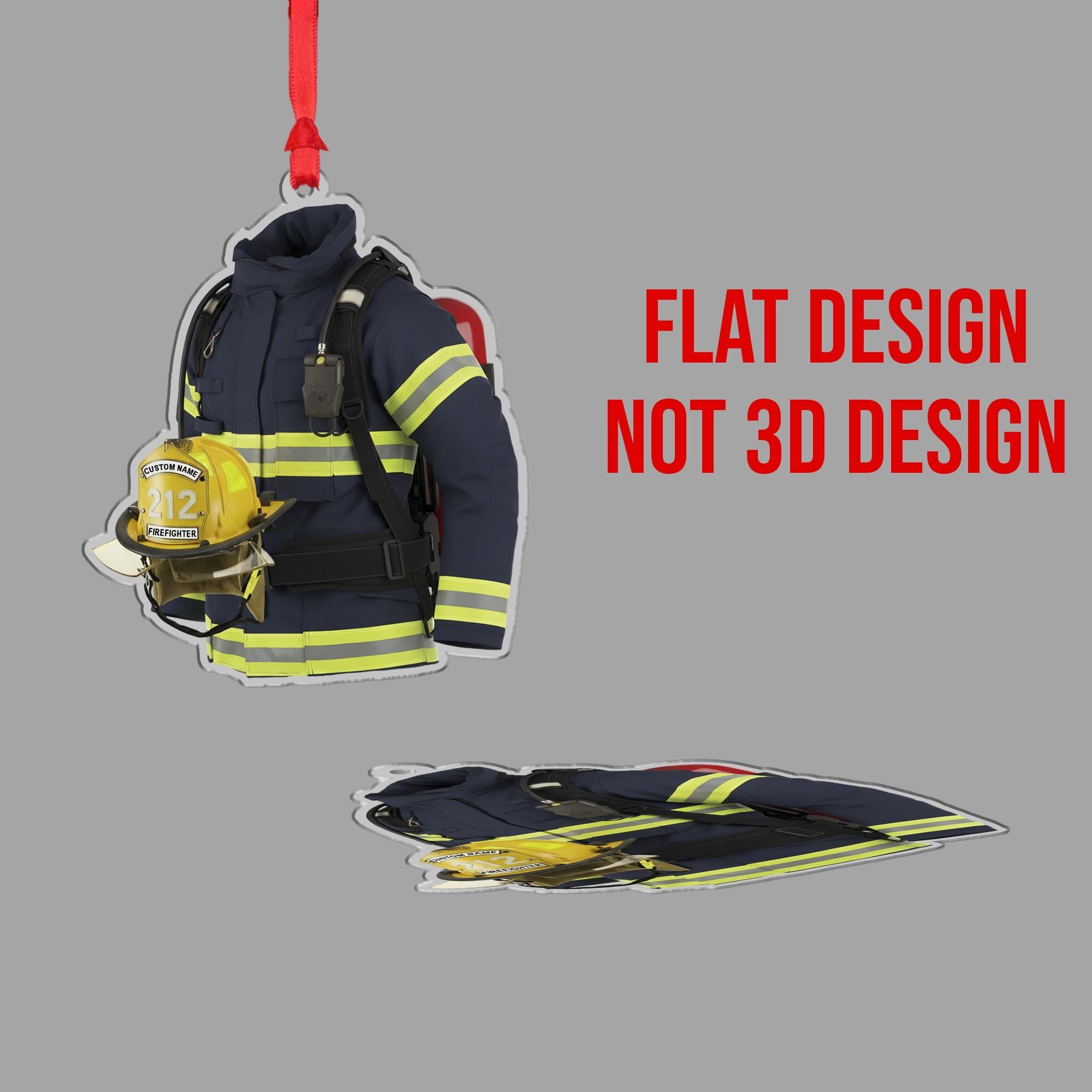 Personalized Firefighter Ornament – Custom Wooden Turnout Gear and Helmet Christmas Decoration