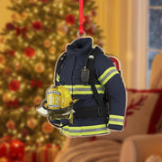 Personalized Firefighter Ornament – Custom Wooden Turnout Gear and Helmet Christmas Decoration